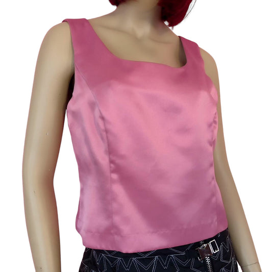 80's Positive Attitude Blush Pink Satin Tank Top (L)