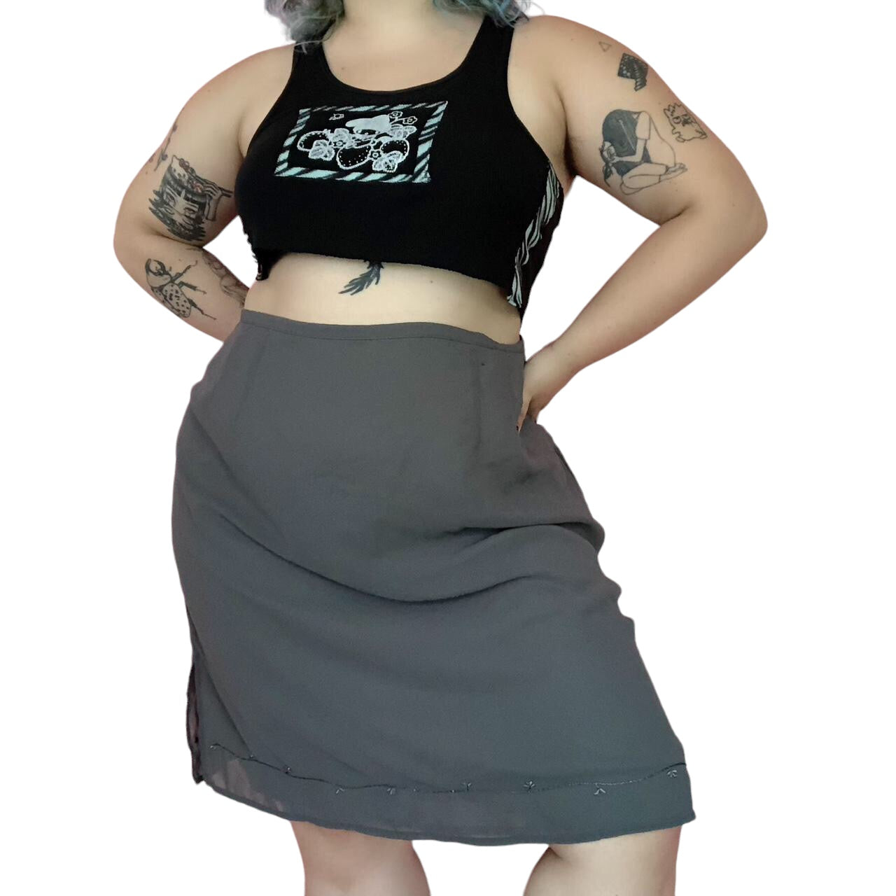 Y2K Venezia Gray Mesh Layered Mini Skirt (4X/5X)