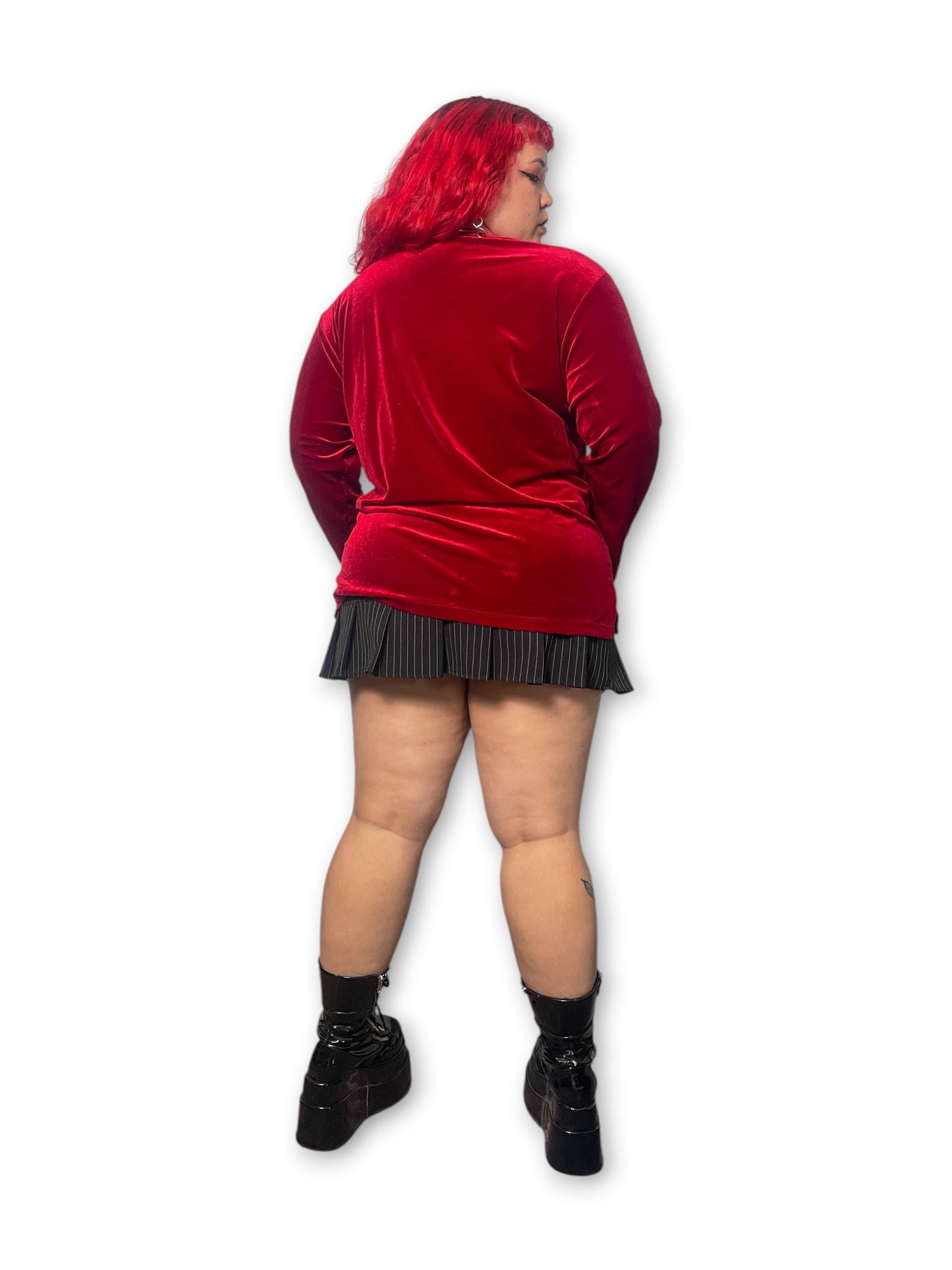 90’s Wine Red Velvet Long Sleeve Top (2X)