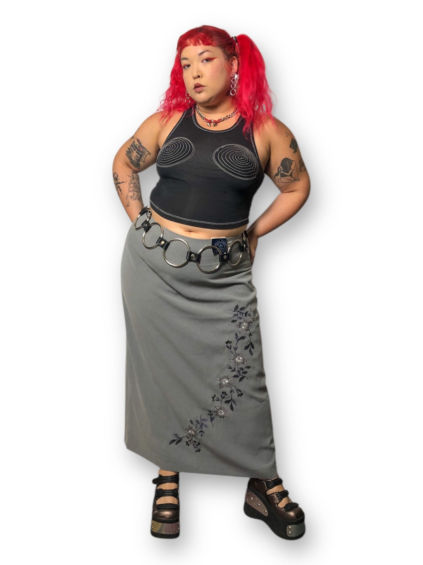90’s/Y2K Venezia Jeans Clothing Co Gray Maxi Skirt (2X)