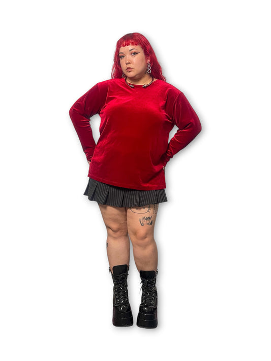 90’s Wine Red Velvet Long Sleeve Top (2X)