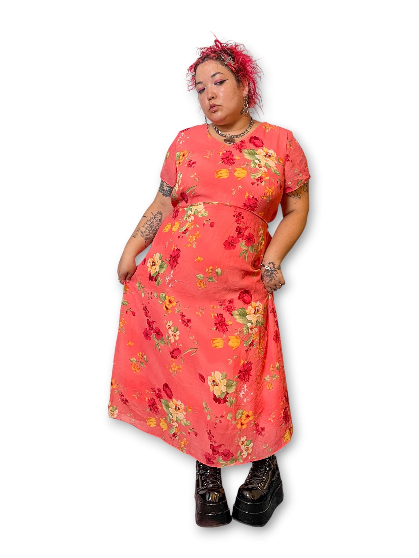 Y2K Floral Pink Maxi Dress (2X)