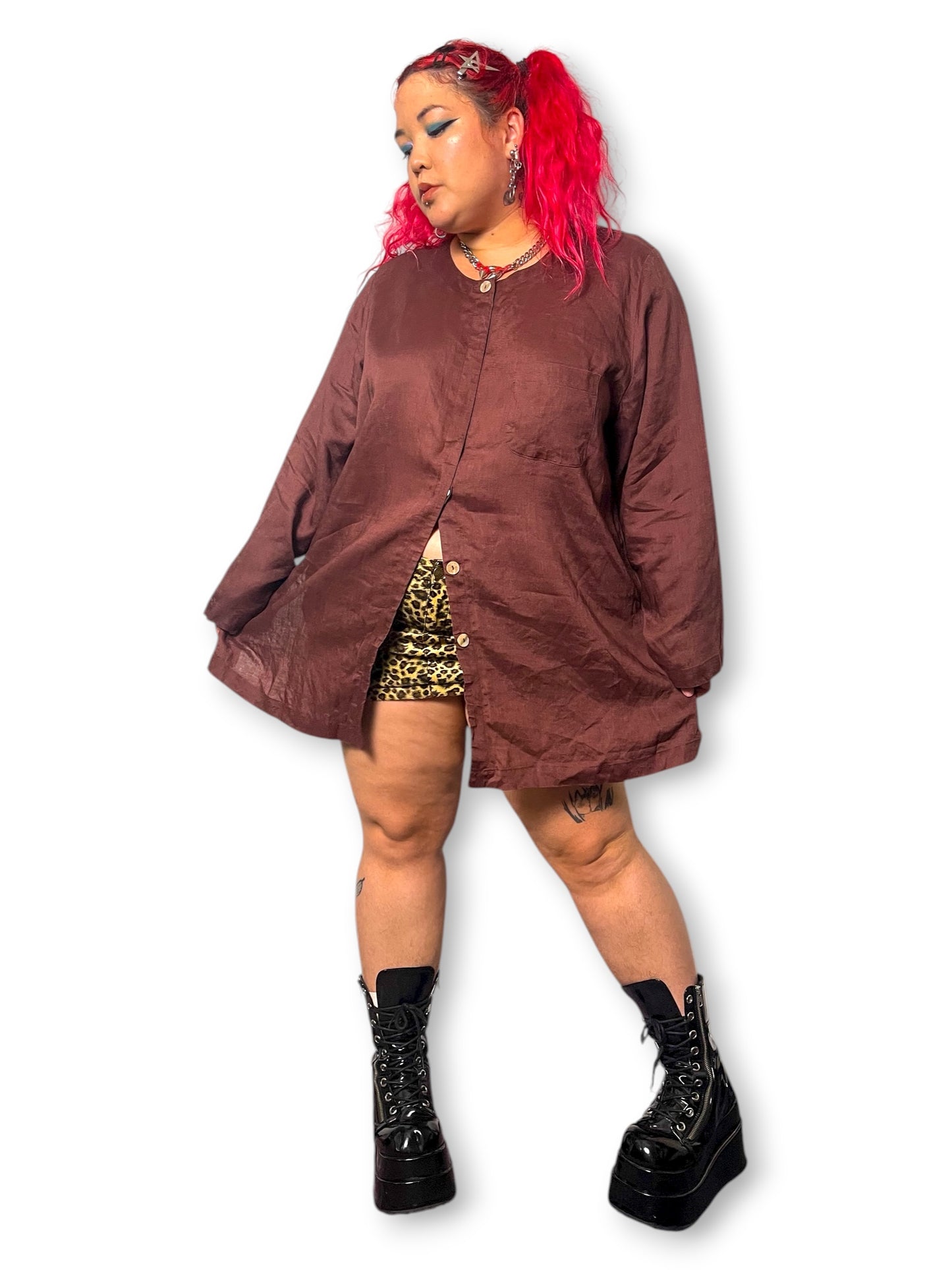 90’s David Dart Brown Linen Blouse (2X/3X)