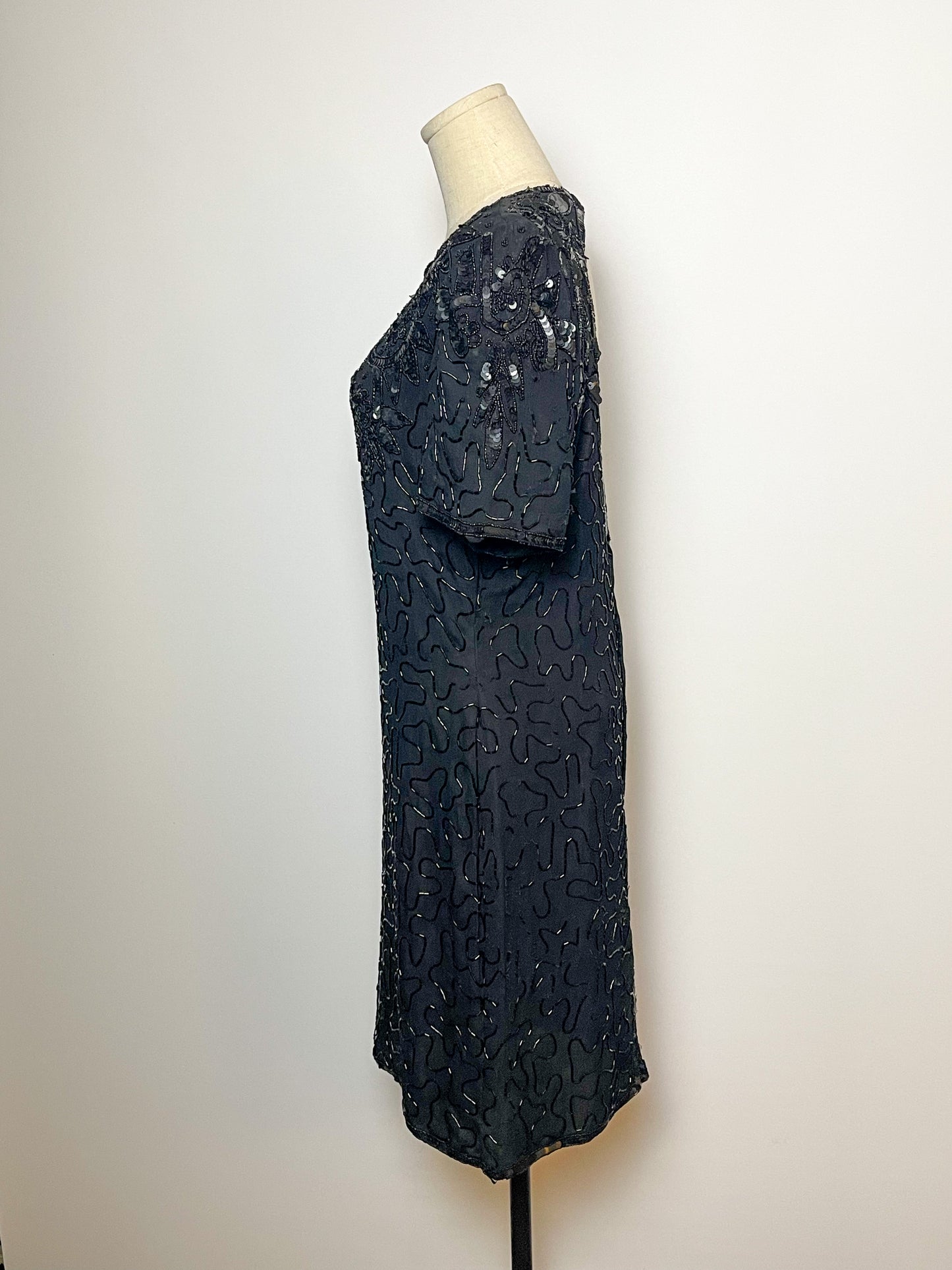 80’s/90’s Black Beaded Cocktail Dress (M)
