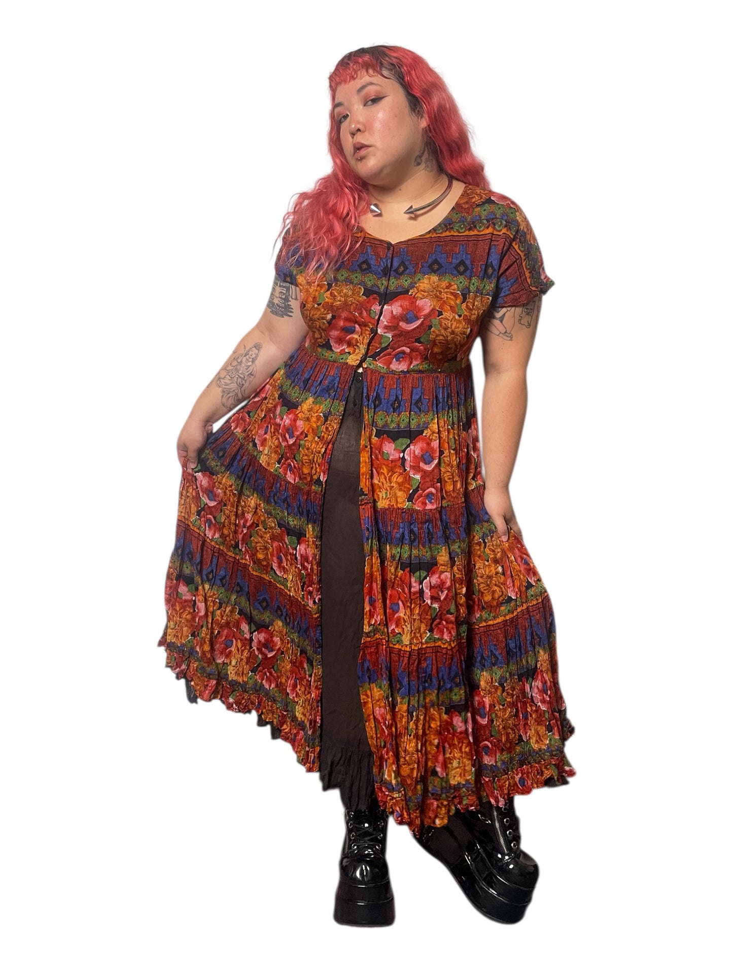 90’s/Y2K Boho Print Maxi Dress (XL/1X)