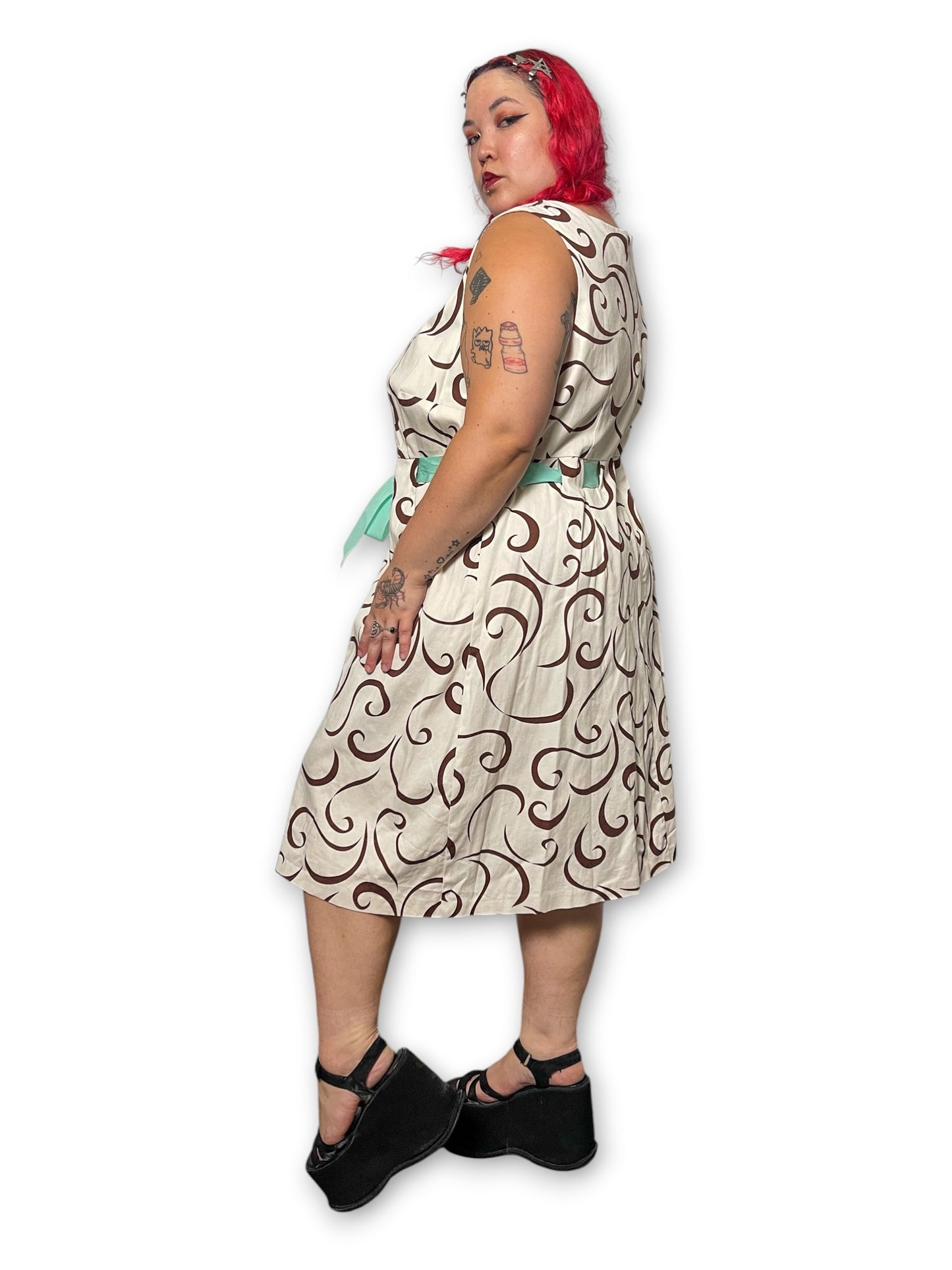 Y2K Swirl Print A-Line Dress (3X)