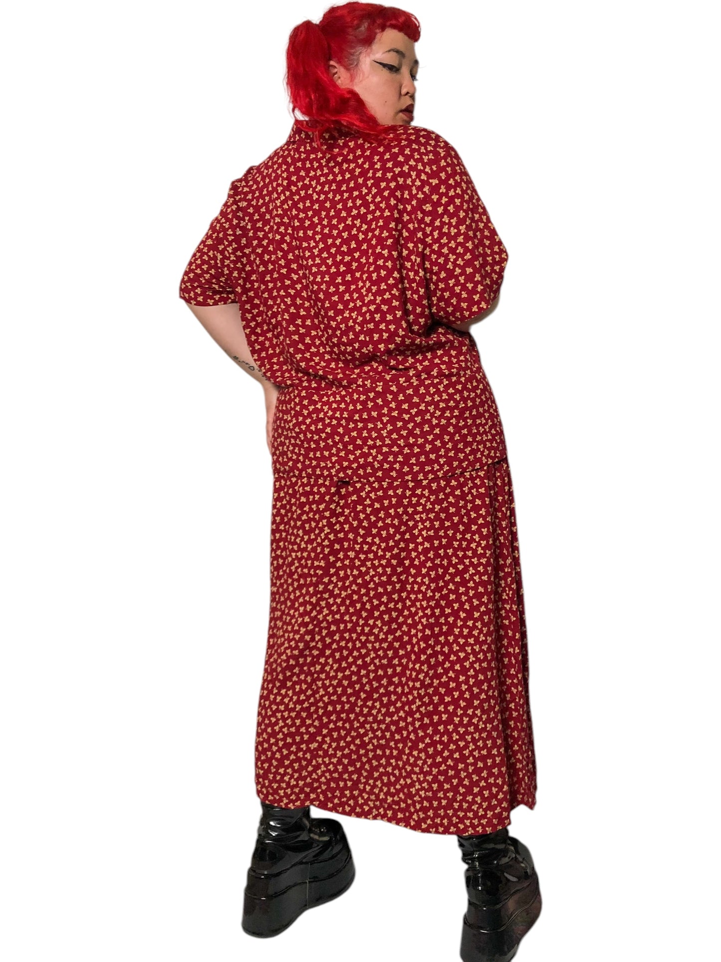90’s Maggie McNaughton Burgundy Print 2-Piece Set (3X)