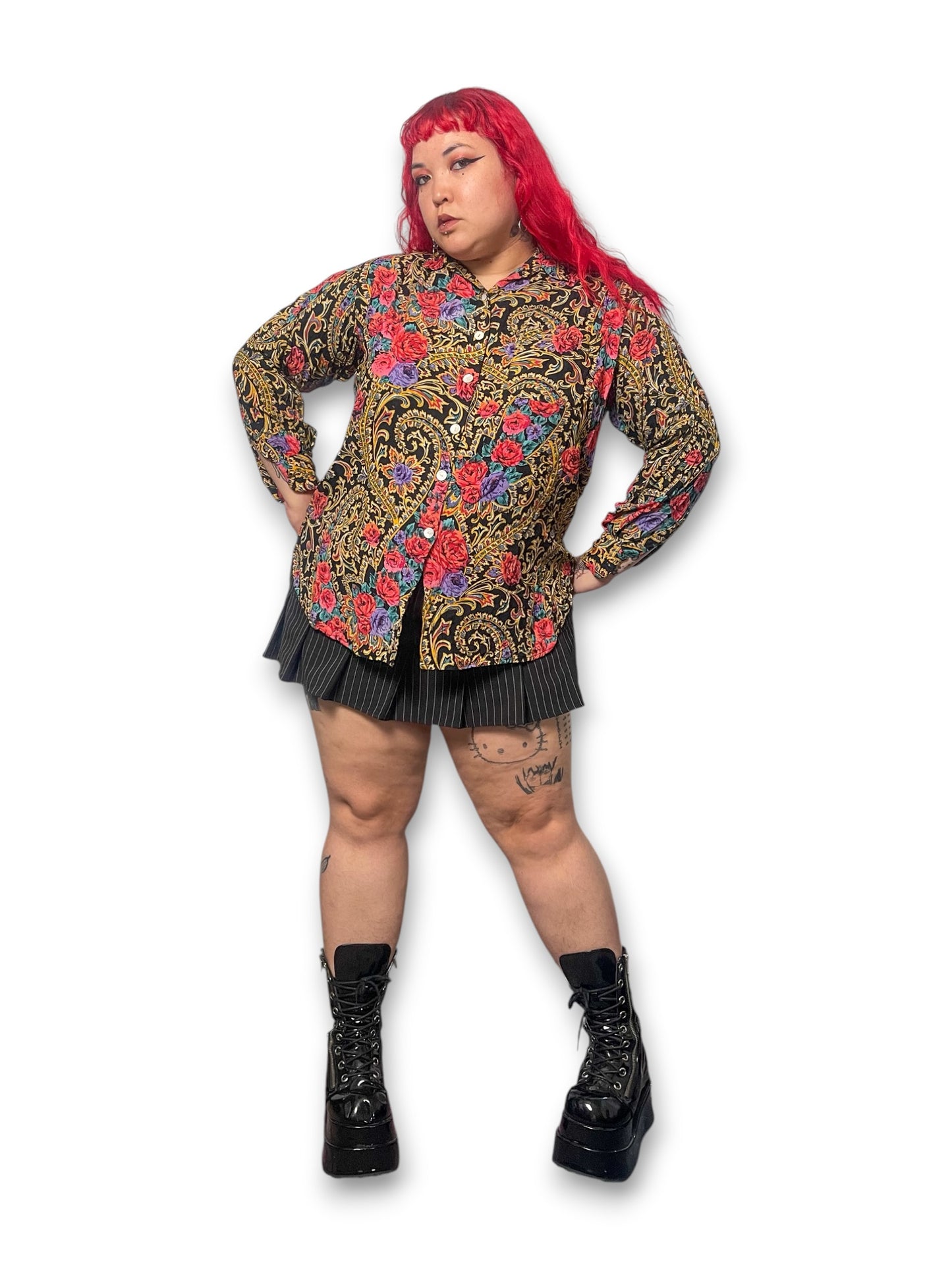 80’s Retro Floral Print Blouse (XL)