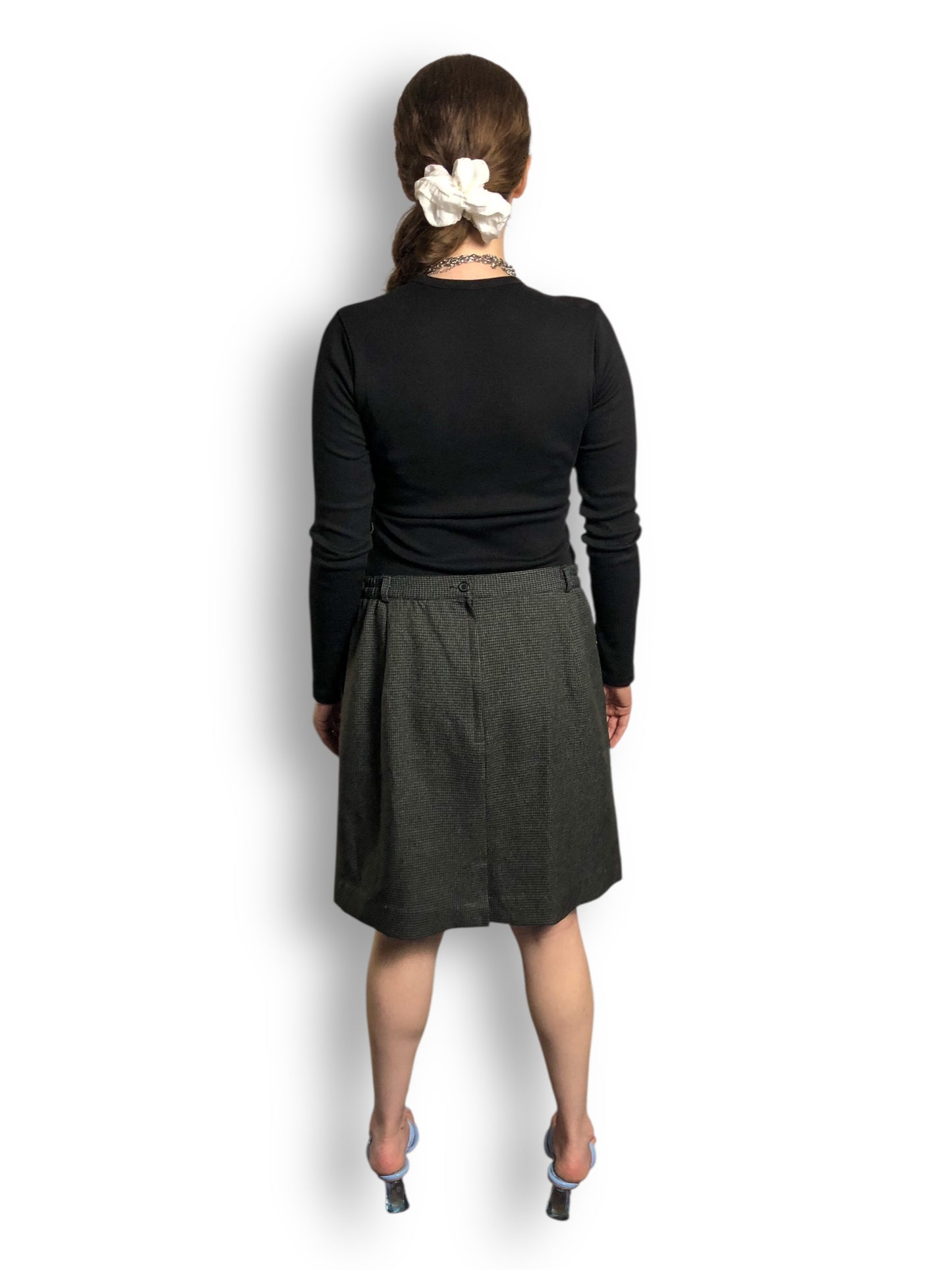 90’s Bentley Gray Houndstooth Plaid Skirt (L/XL)