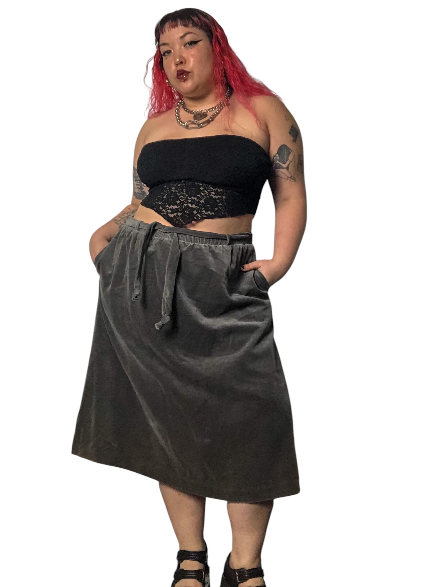80’s/90’s Tumbleweeds Gray Velvet Skirt (XL/2X/3X)