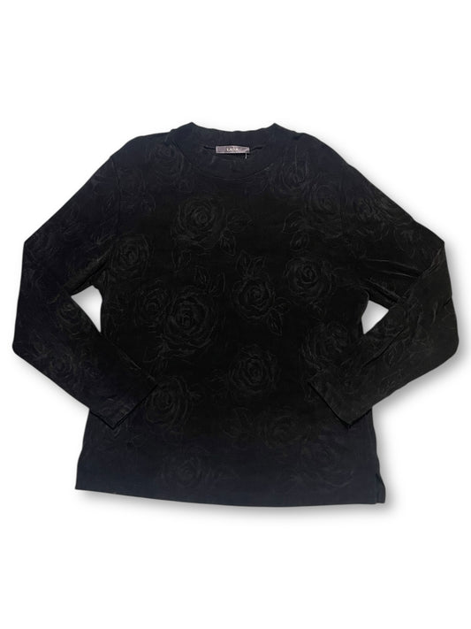 80’s/90’s Lasa Black Floral Slinky Long Sleeve Shirt (M/L)