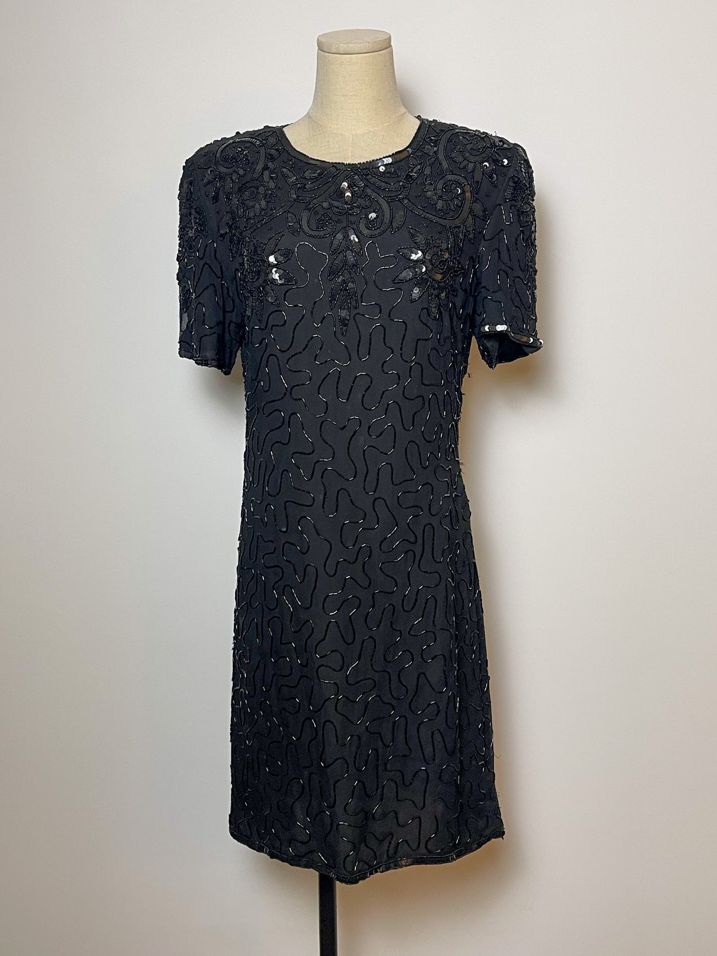 80’s/90’s Black Beaded Cocktail Dress (M)