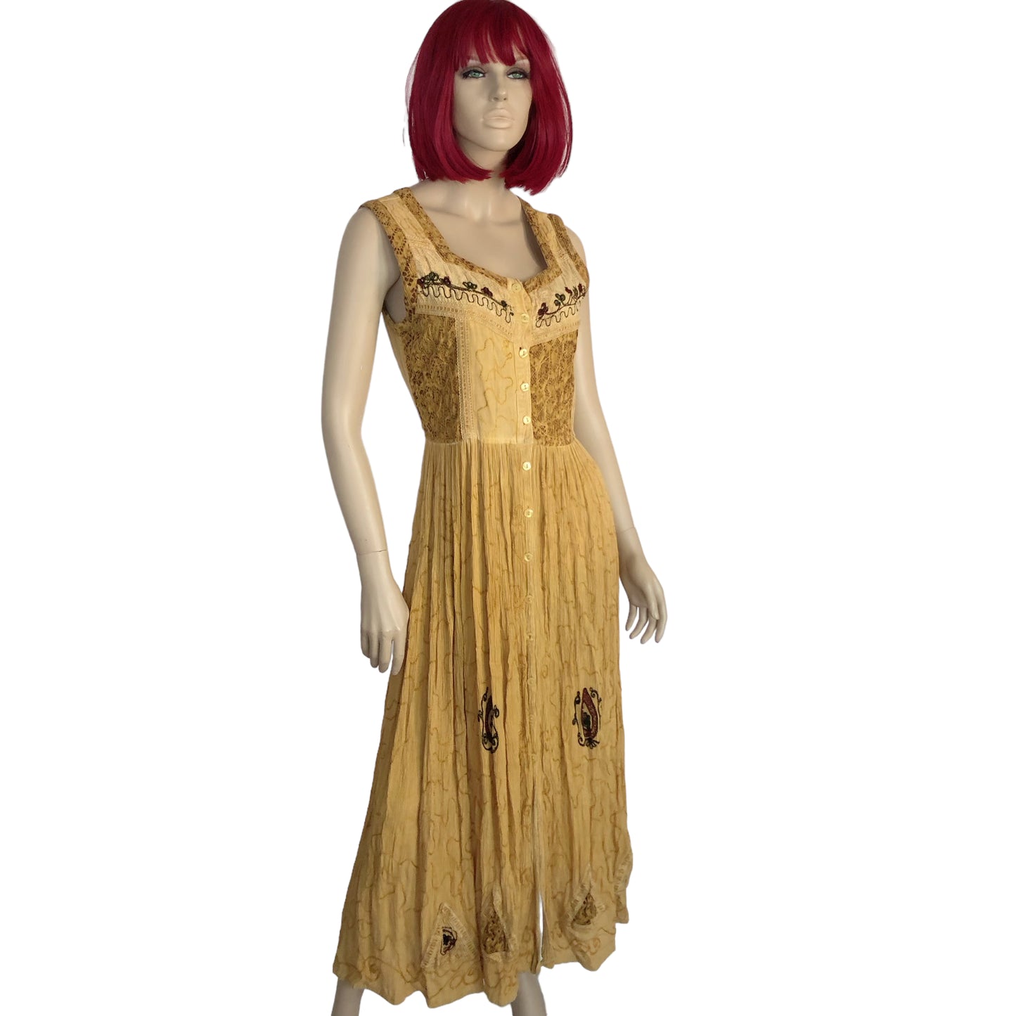 90’s M.P.H. Dandelion Yellow Embroidered Maxi Dress (M)