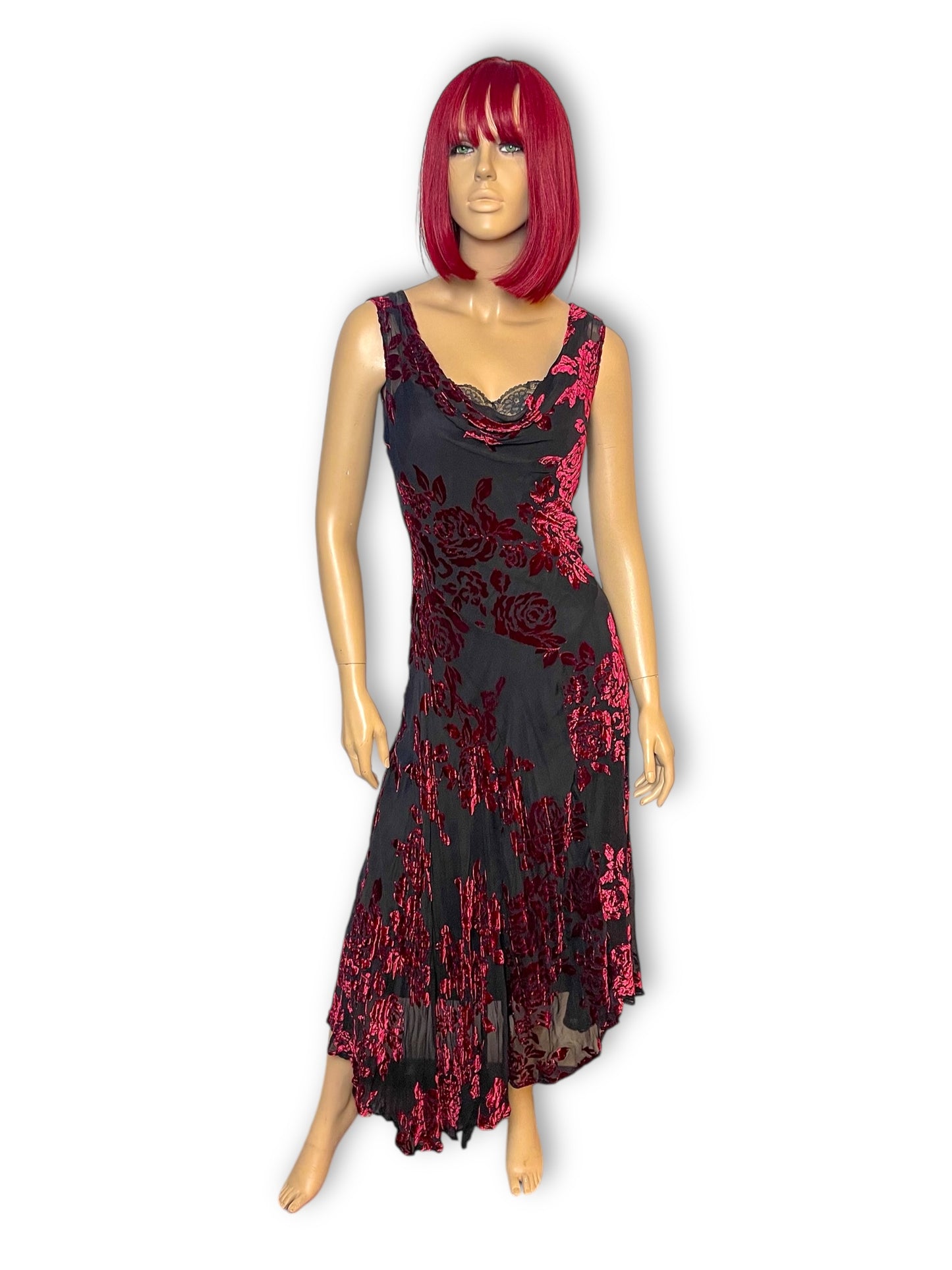 90’s/Y2K Robbie Bee Black and Red Floral Cocktail Dress (M)