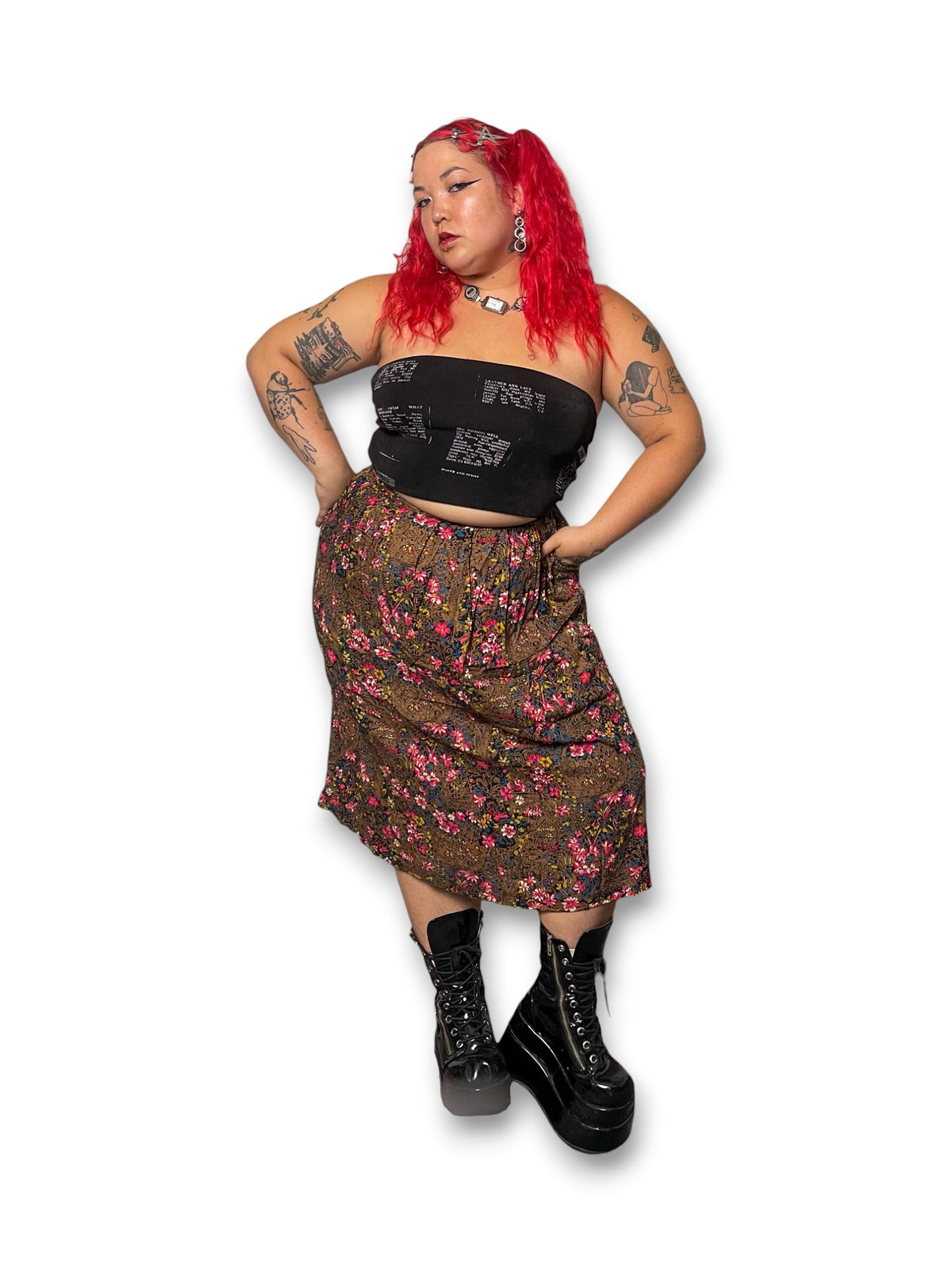 80’s/90’s Boho Floral Print Skirt (XL)