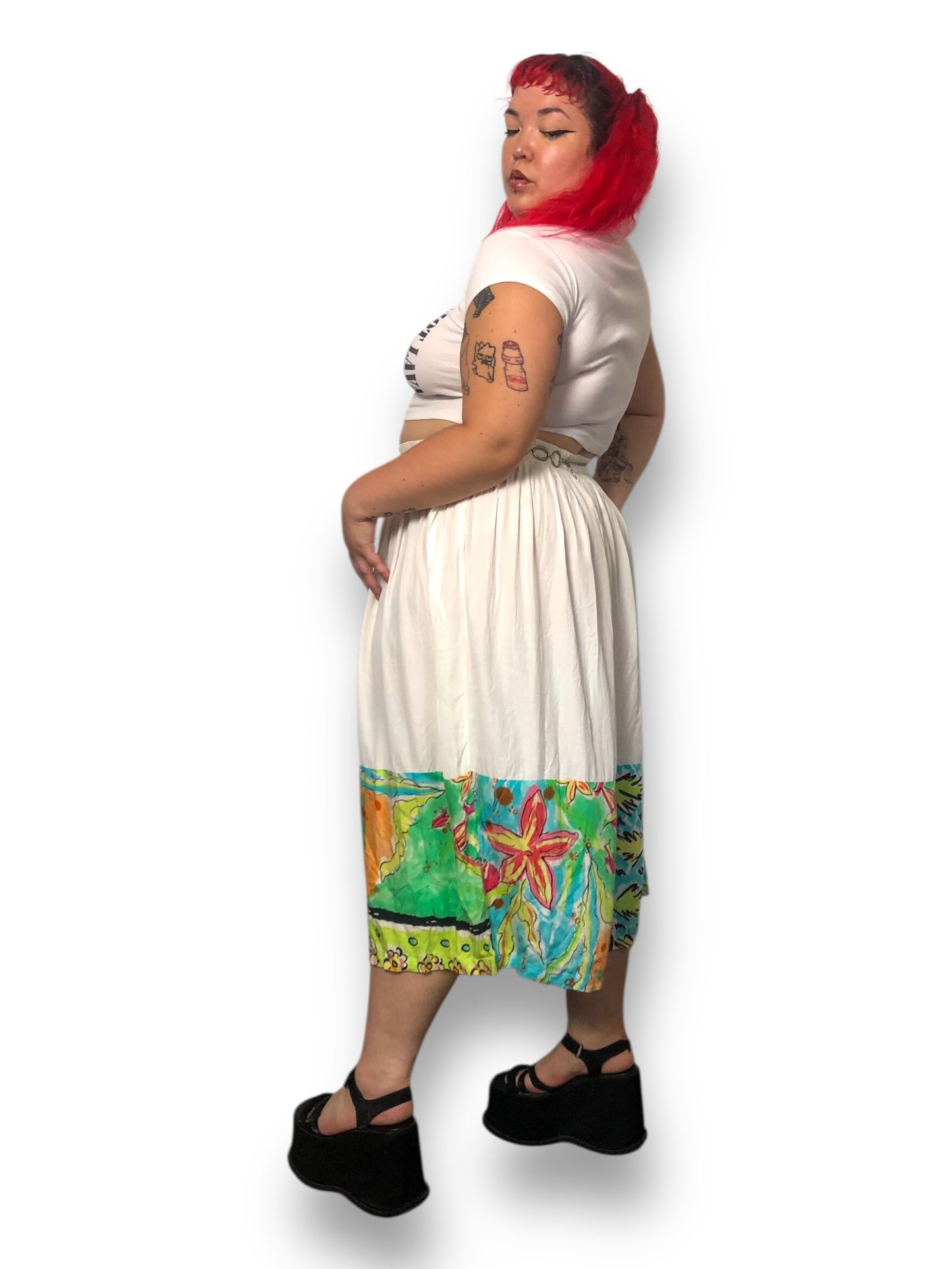 80’s/90’s August Max Woman White Retro Midi Skirt (XL/2X)