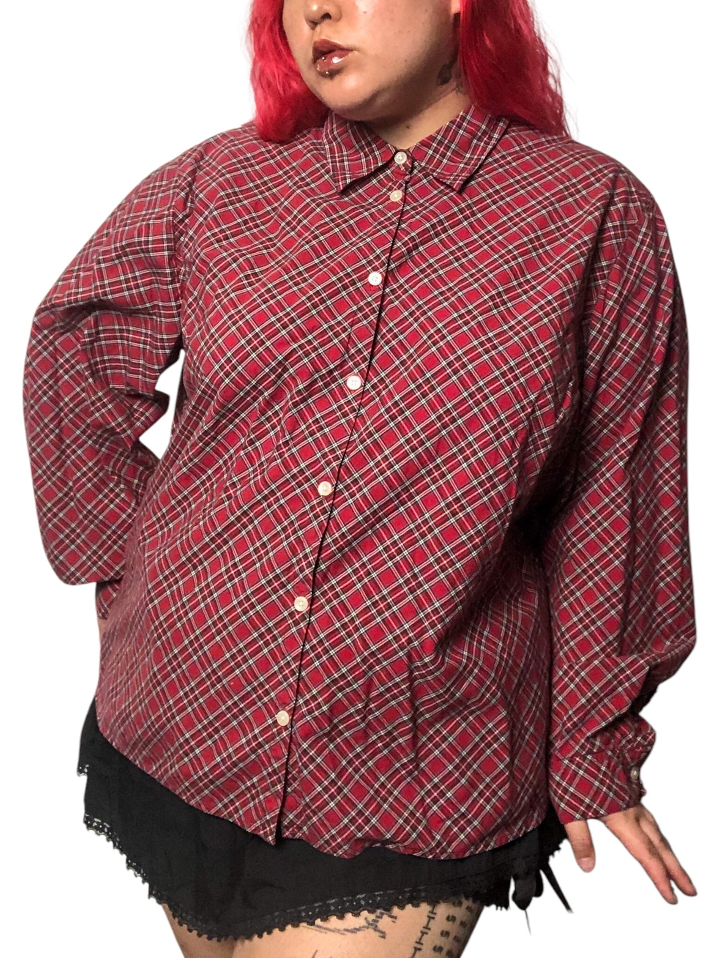 Y2K Talbots Red Tartan Plaid Button Down Shirt (3X)