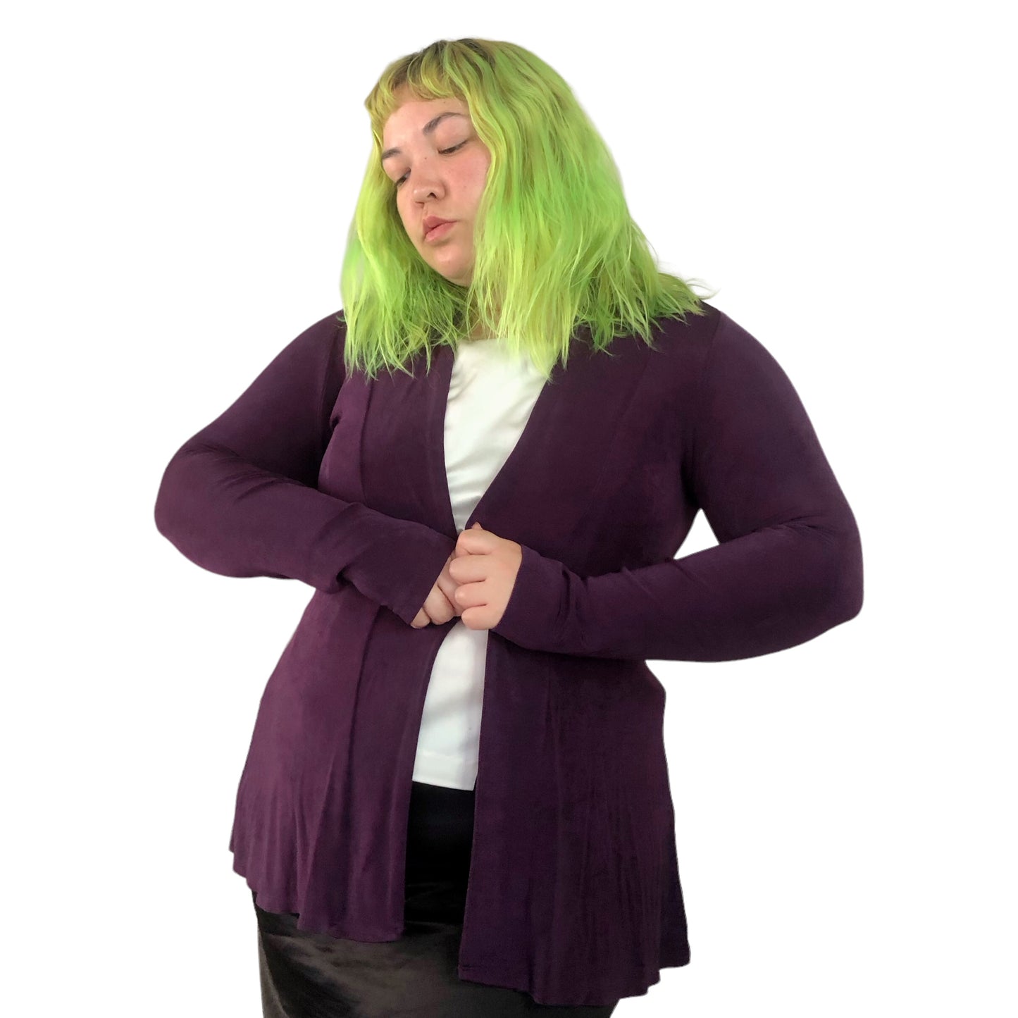 Y2K Chico’s Purple Slinky Ribbed Cardigan (L)