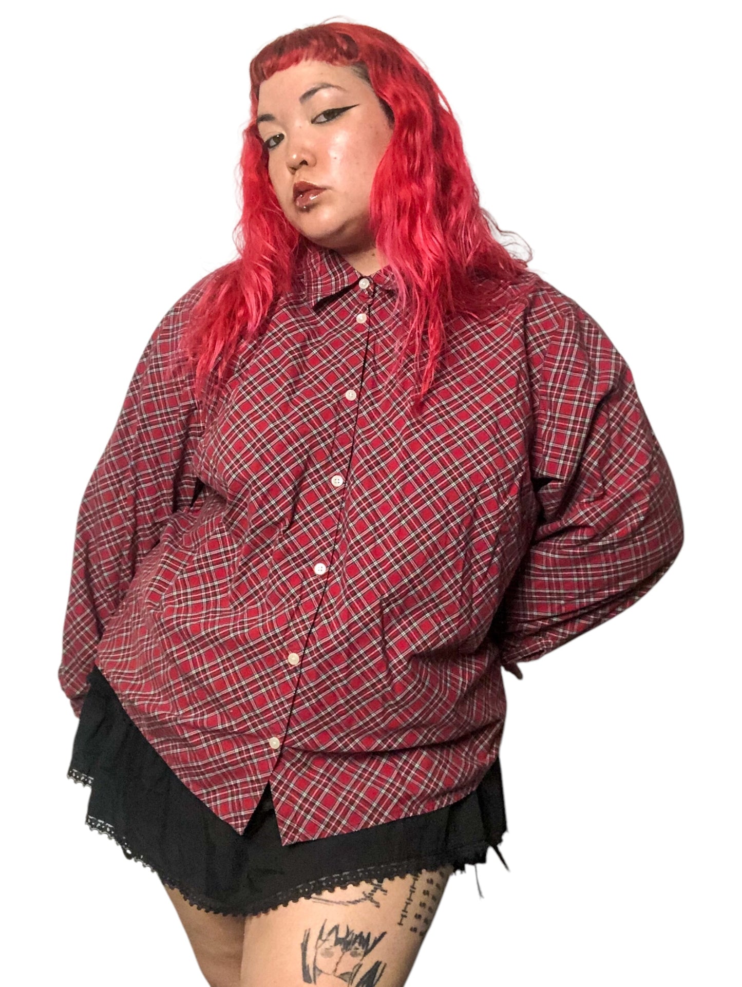 Y2K Talbots Red Tartan Plaid Button Down Shirt (3X)