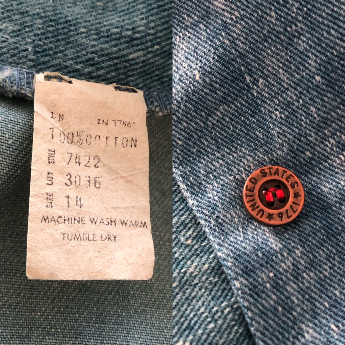 70’s Medium Wash Blue Denim Button Down Shirt (L)