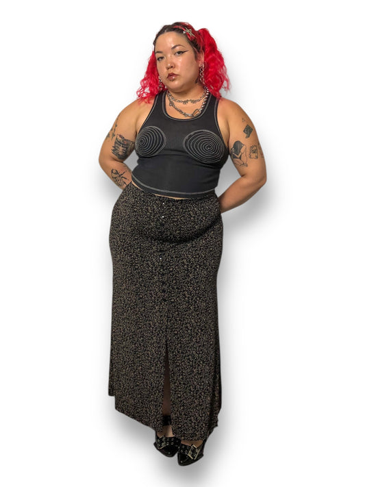 90’s Briggs Black Floral Print Maxi Skirt (L)