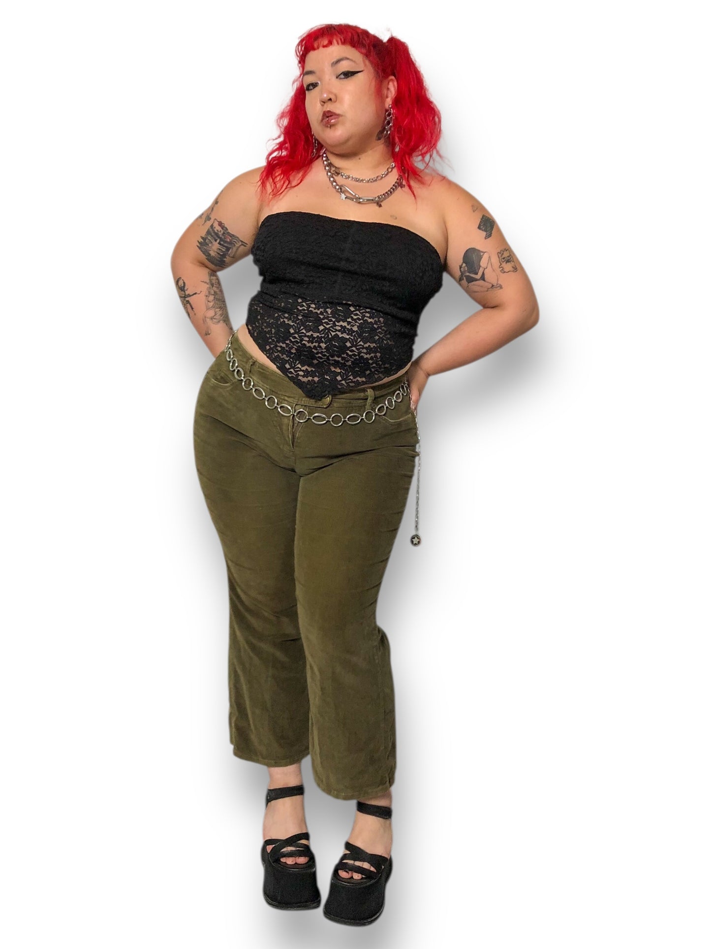 90’s/Y2K New Frontier Olive Green Corduroy Pants (XL)