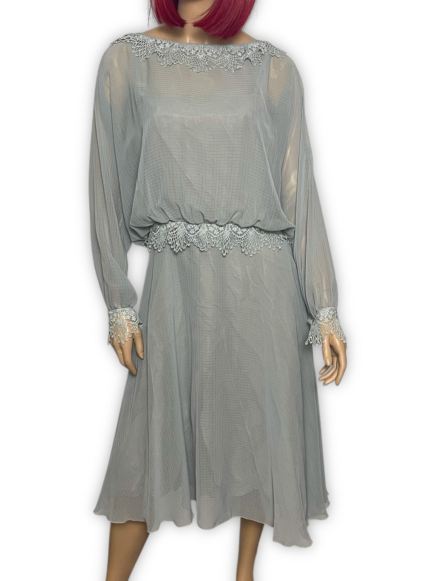 Vintage Gray Periwinkle Chiffon Dress (S/M)