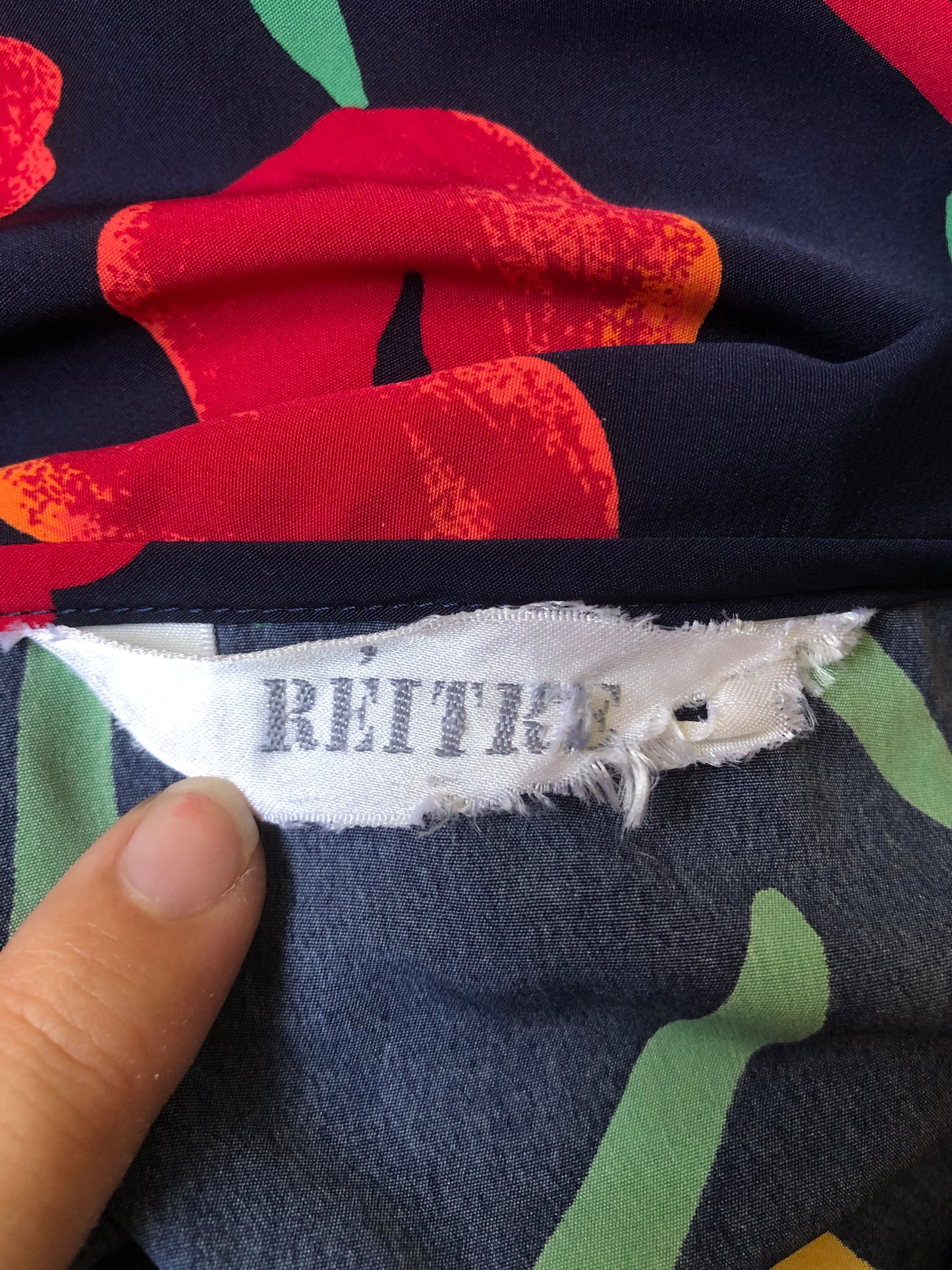 70’s/80’s Rèitre Navy Blue Floral Print Blouse (M)