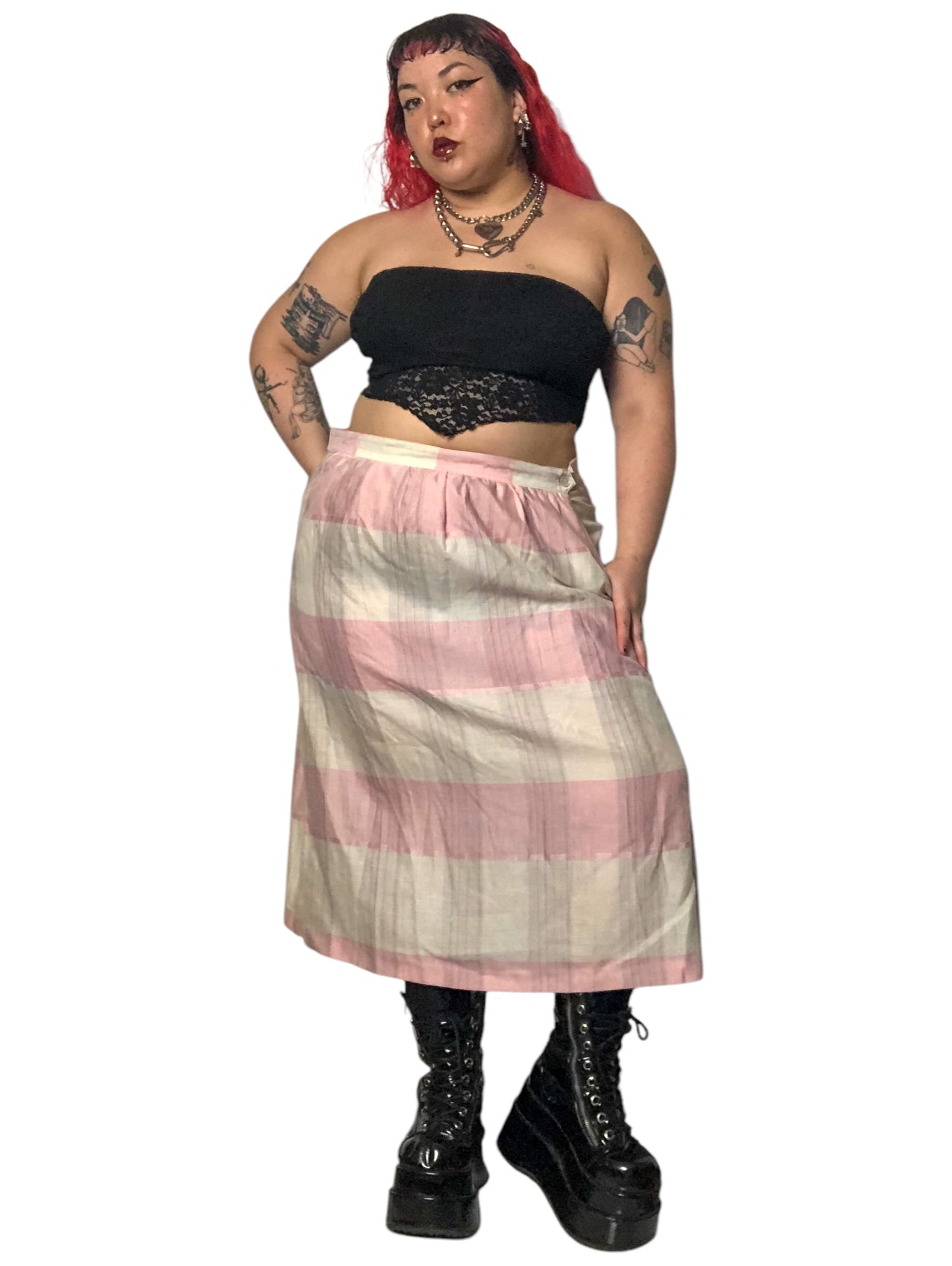 70’s Impressions II Pink and White Plaid Skirt (2X/3X)
