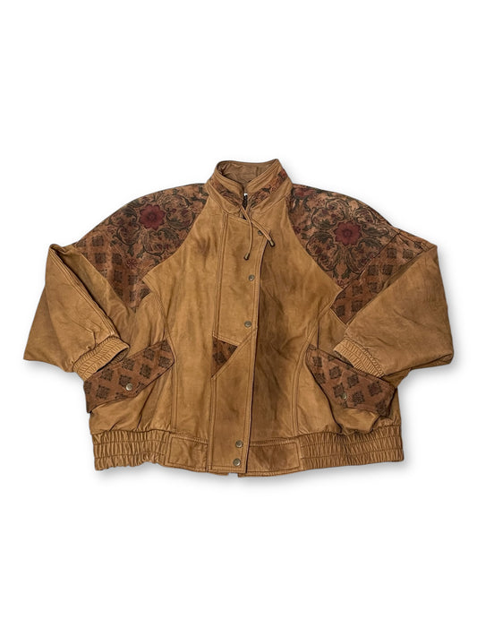 80’s Boho Leather Bomber Jacket (2X/3X/4X)