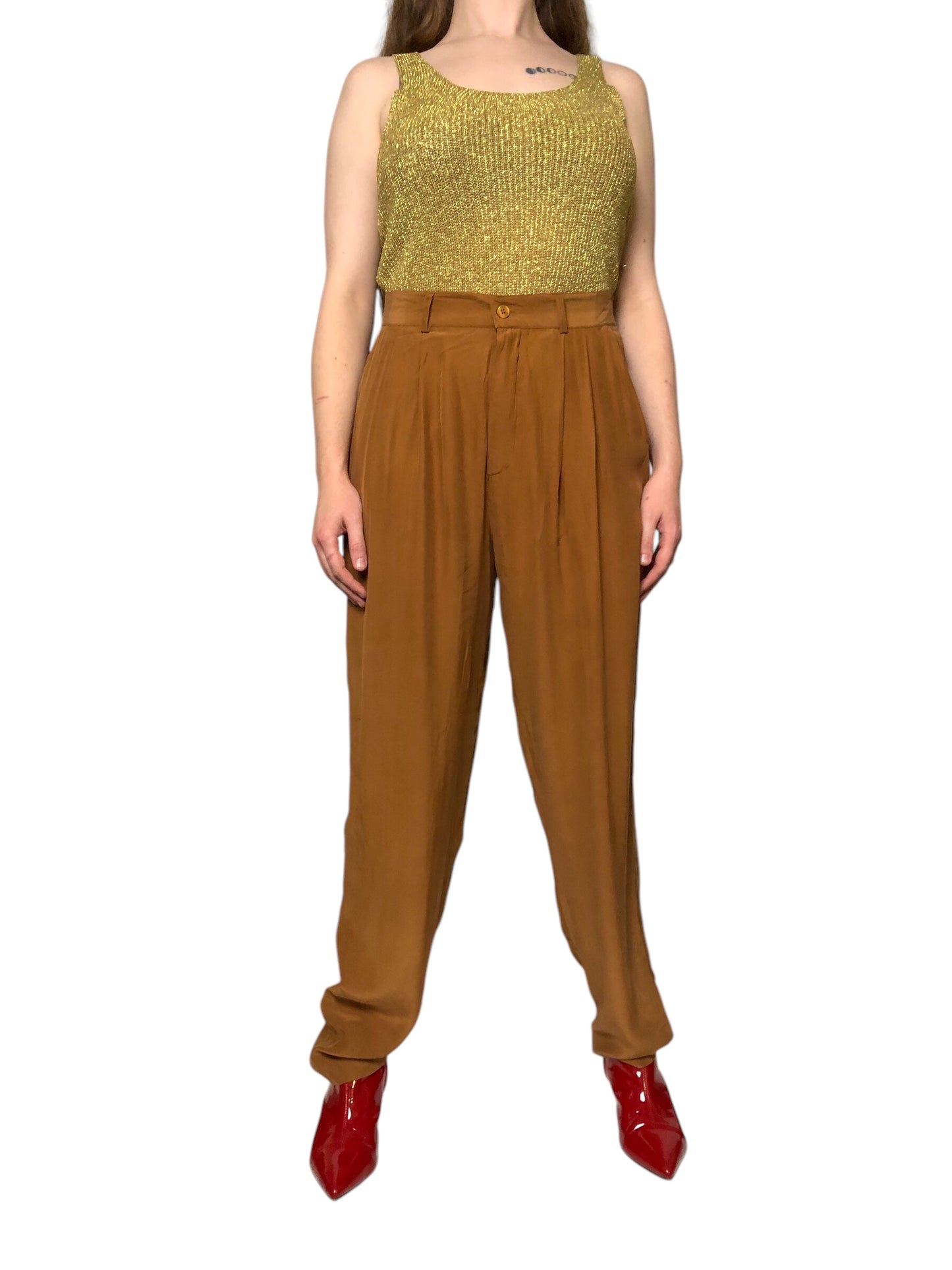 90’s Silk Club Copper Brown Pleated Pants (L)