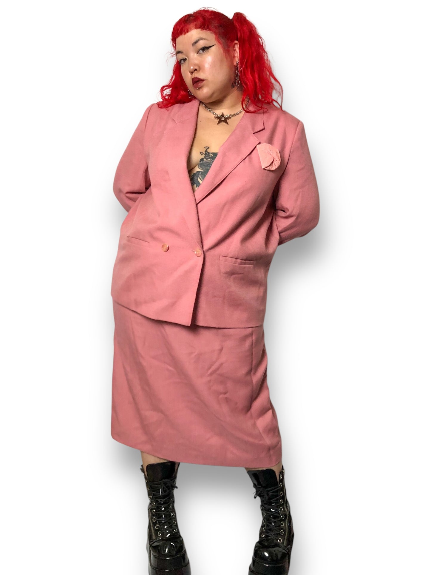 80’s/90’s Ashley Brooke Salmon Pink Skirt Suit (2X)