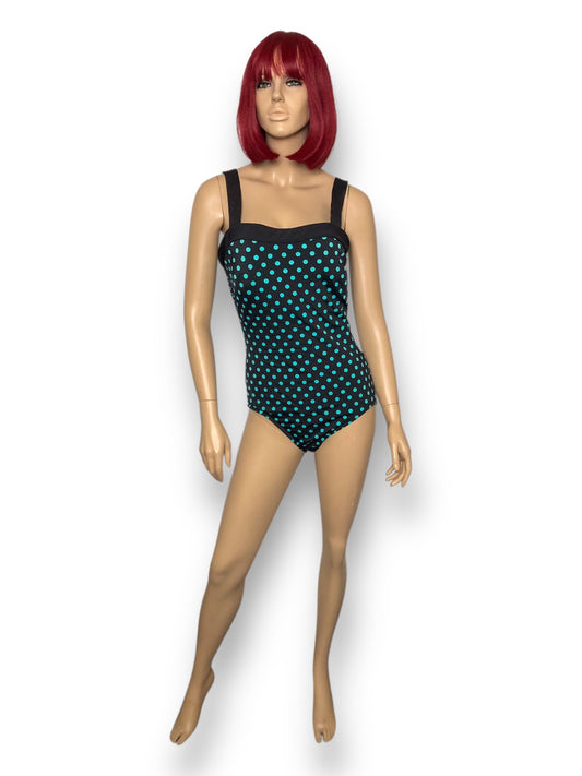 90’s/Y2K INC International Concepts Black and Turquoise Polka Dot Swimsuit (L)
