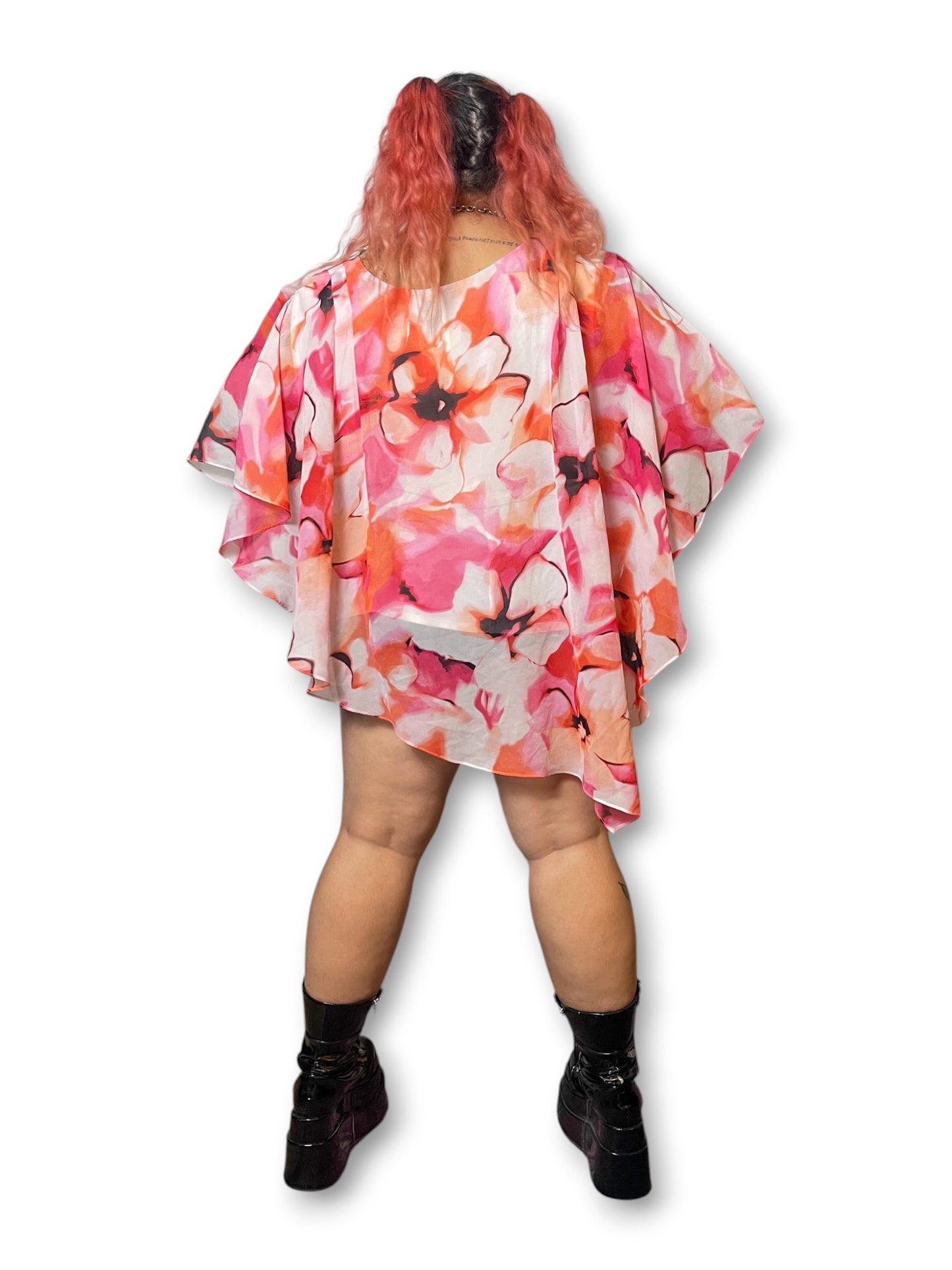 Y2K/Modern Floral Print Poncho Top (5X)