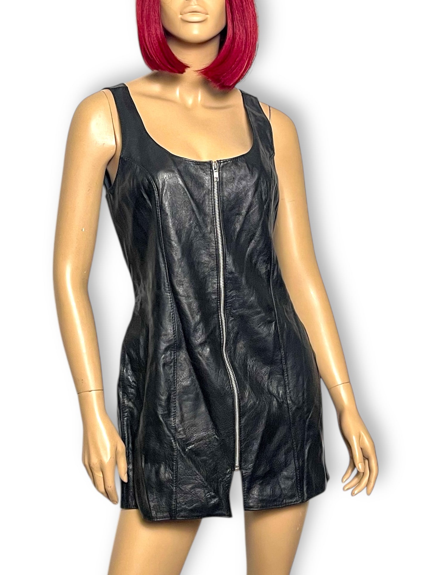 90’s/Y2K Allure Black Leather Mini Dress (M)