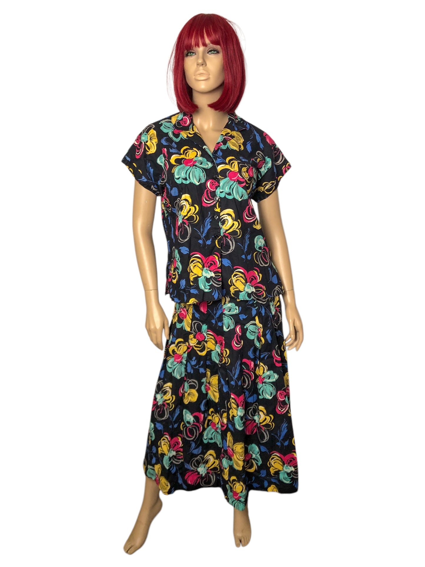 Vintage Abstract Floral Print 2-Piece Set (L)