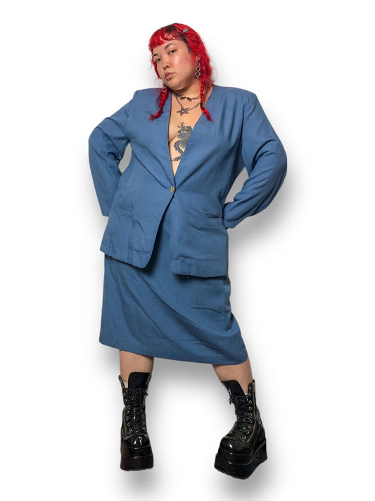 60’s/70’s Counterparts II Cerulean Blue Skirt Suit (2X/3X)