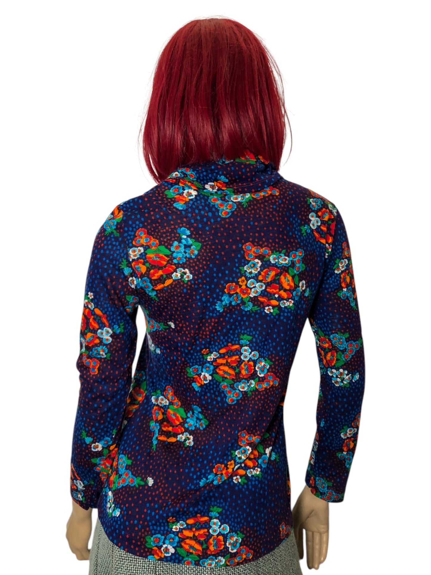 60’s The May Company Blue Floral Retro Turtleneck (S)