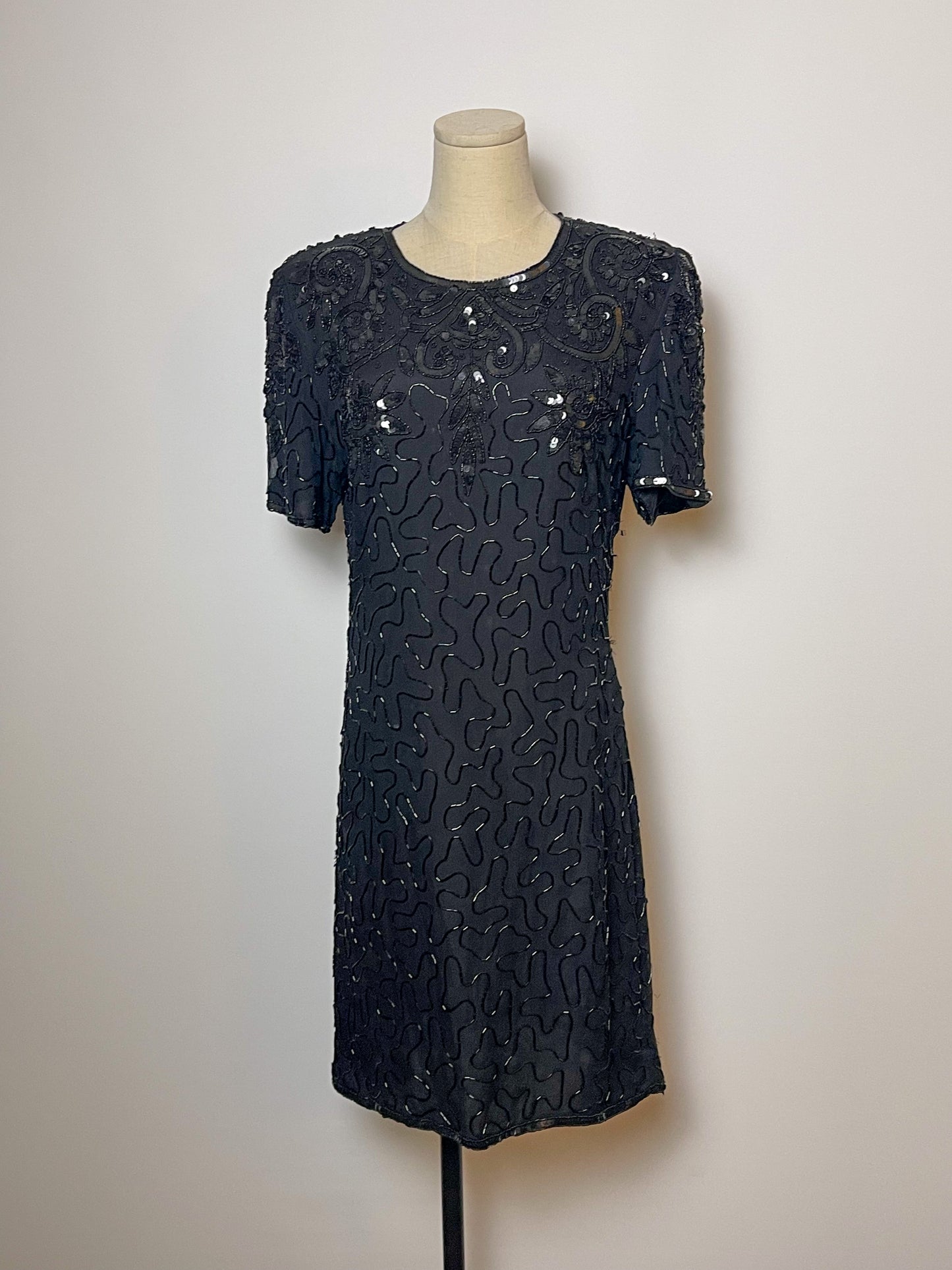 80’s/90’s Black Beaded Cocktail Dress (M)