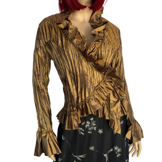 90’s Allison Taylor Gold Pleated Long Sleeve Top (M/L)