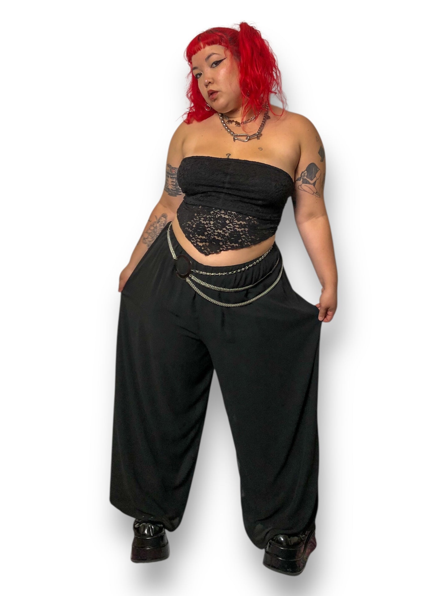 90’s Alex Evenings Black Mesh Layered Pants (3X)