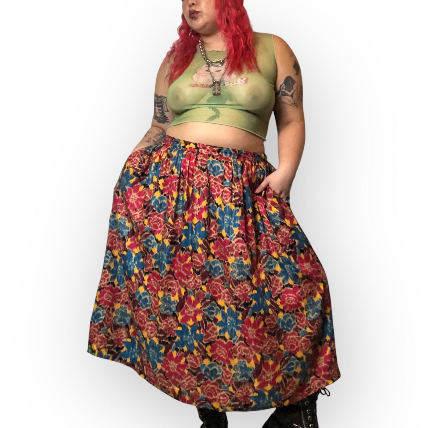80’s Charter Club Colorful Floral Watercolor Print Skirt (2X)