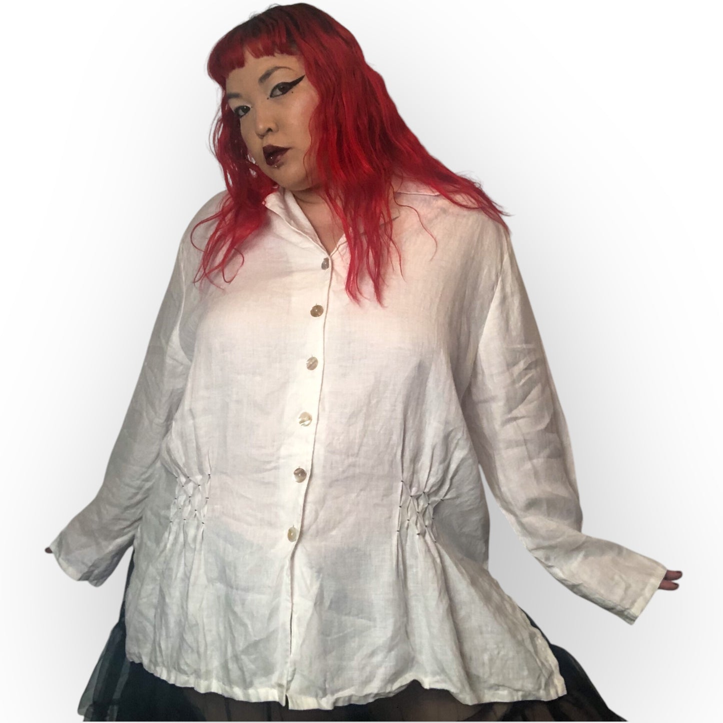 90’s David Dart White Linen Blouse (XL/2X)