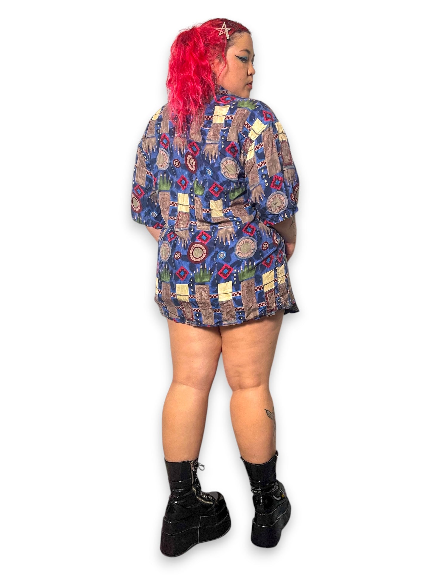 70’s Burma Bibas Blue Graphic Print Shirt (XL/2X)