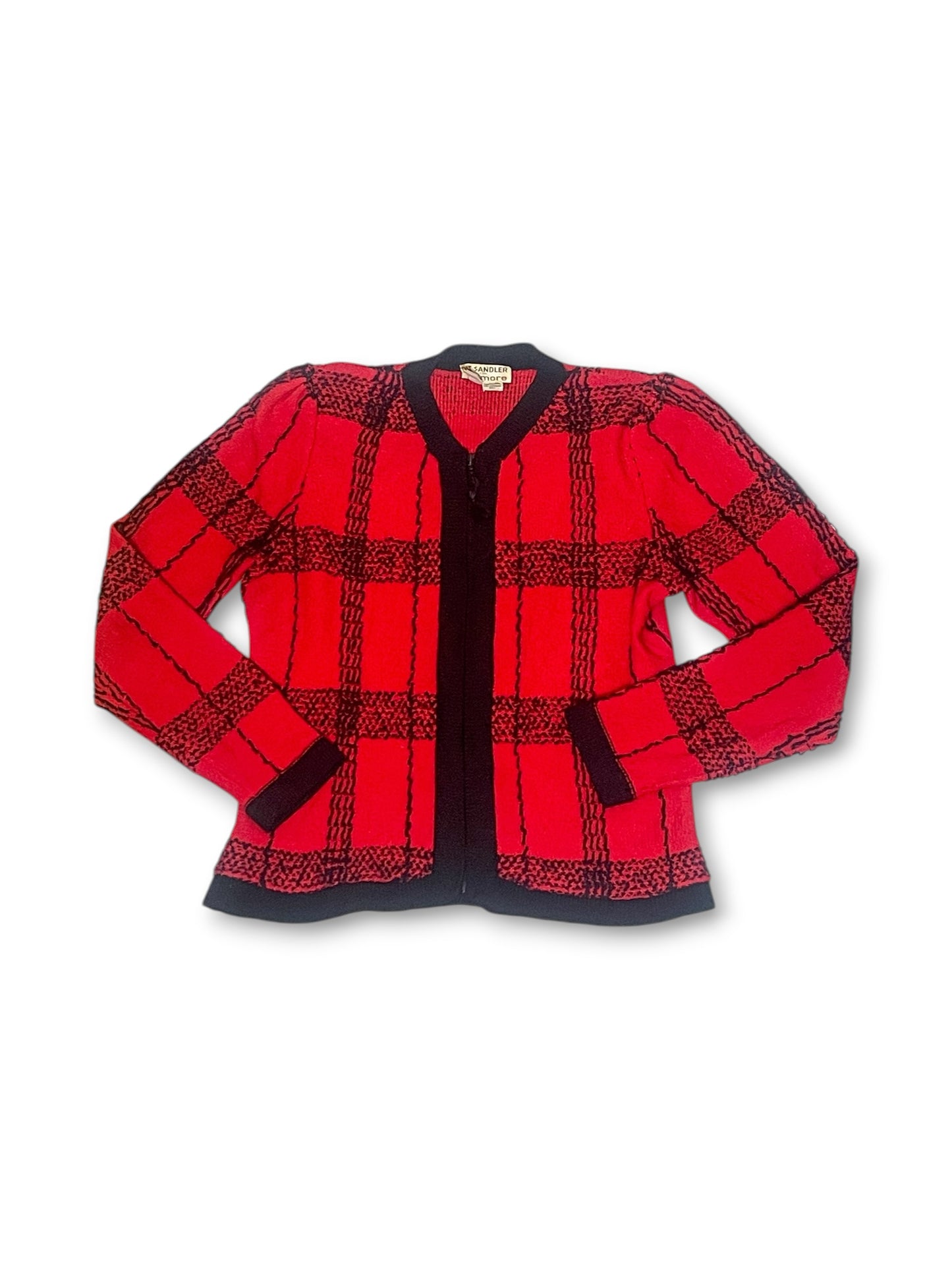 80’s Plaid Knit Cardigan Sweater (XS/S/M)