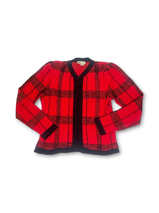80’s Plaid Knit Cardigan Sweater (XS/S/M)