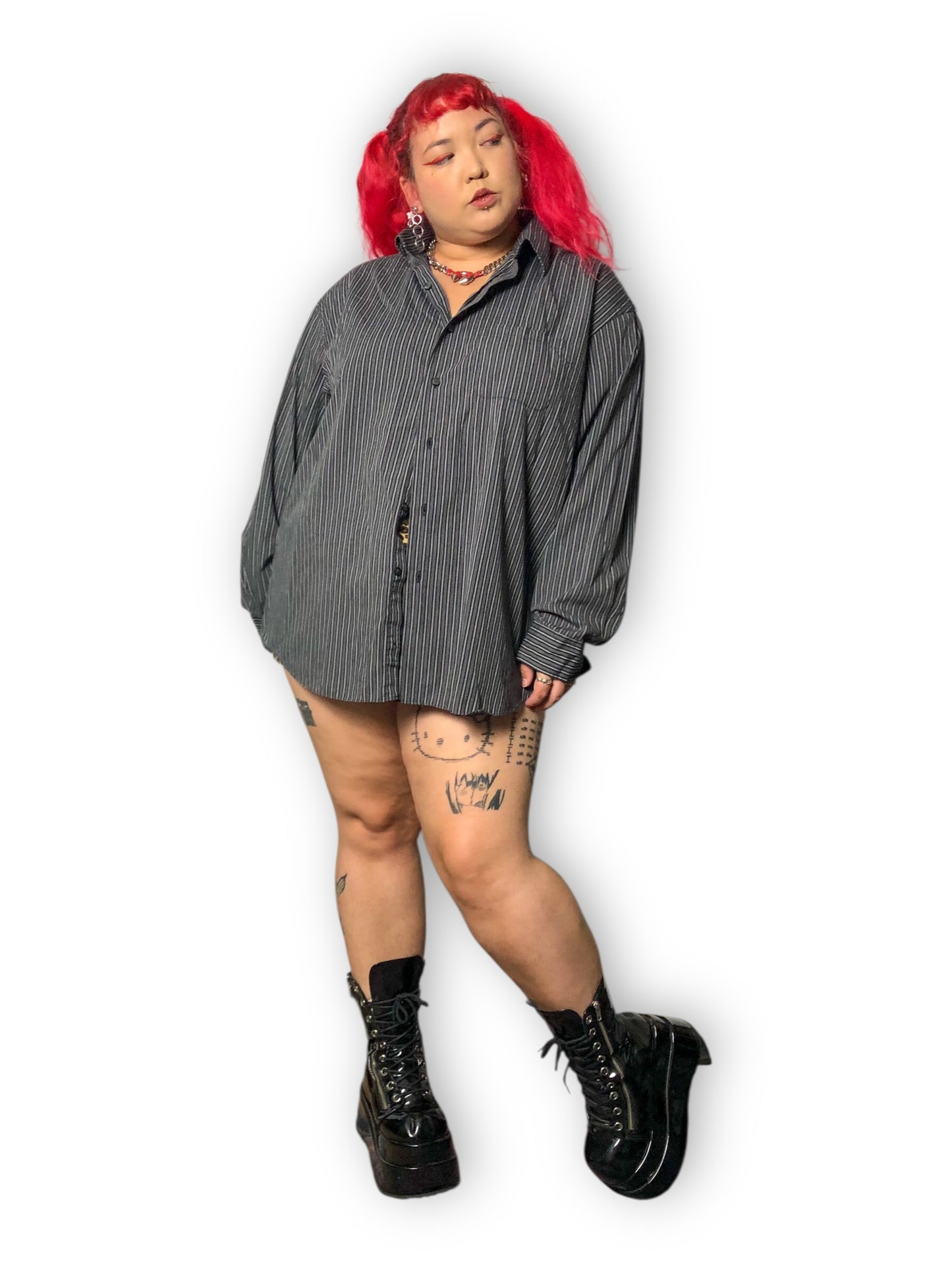 Y2K/Modern Van Heusen Gray Striped Button Down Shirt (2X/3X)