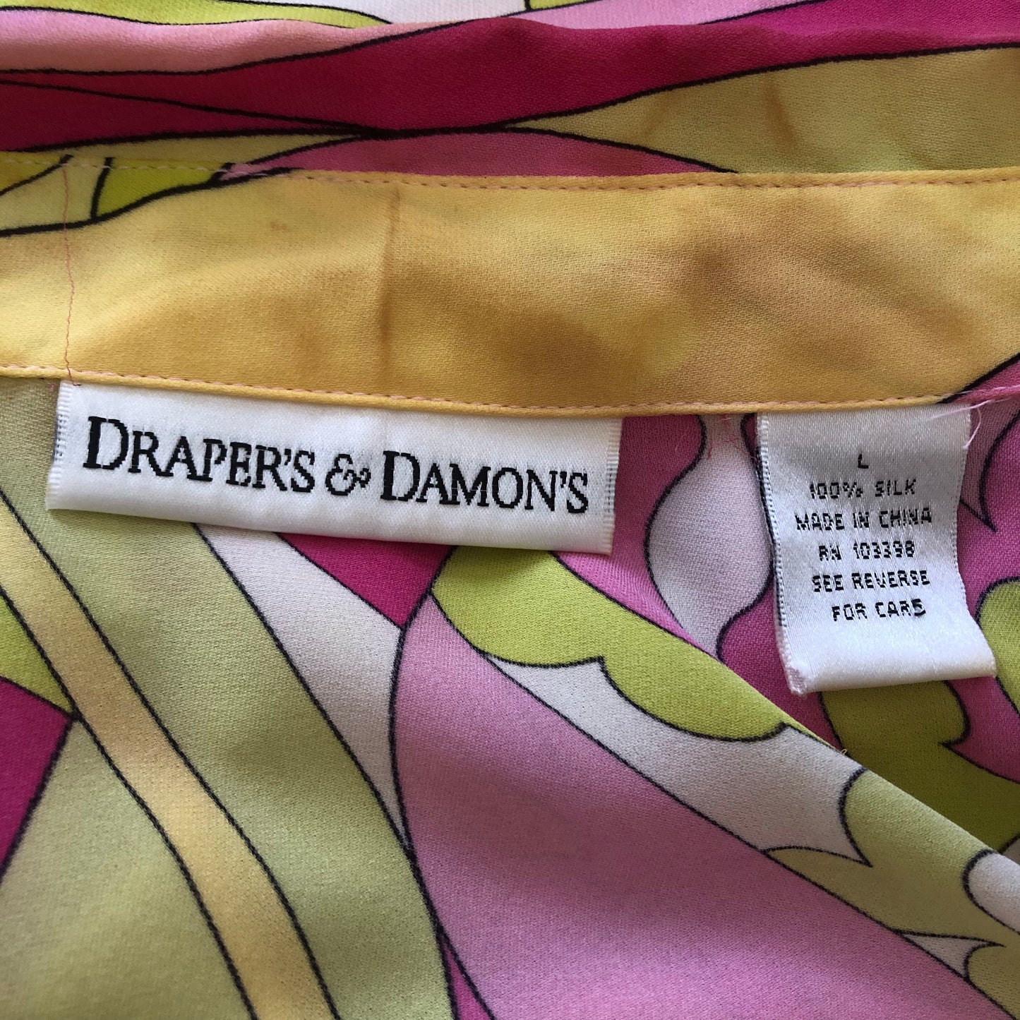 90’s Draper’s & Damon’s Pink and Green Retro Print Blouse (XL)