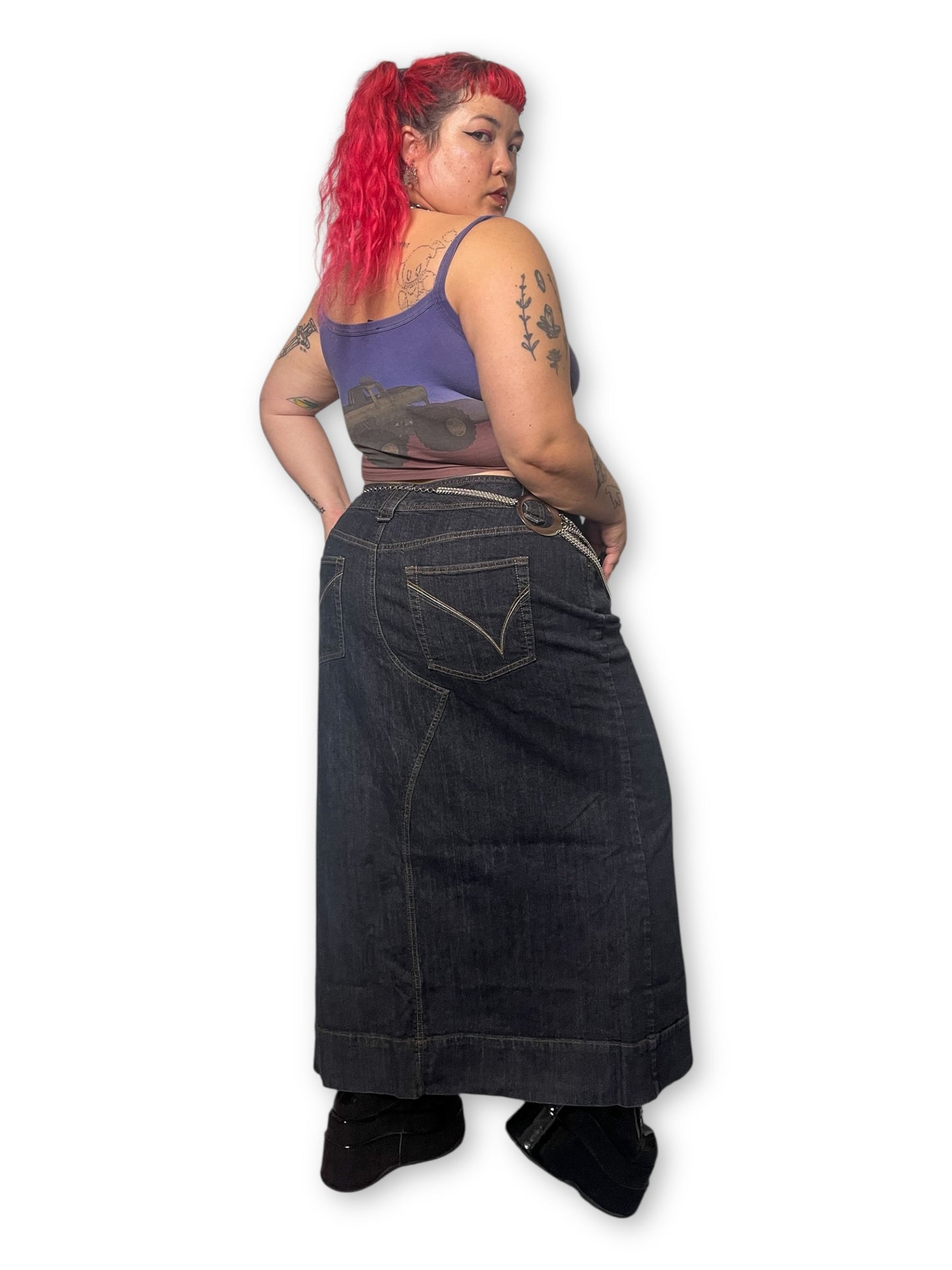 90’s/Y2K Dark Wash Denim Midi Skirt (3X)