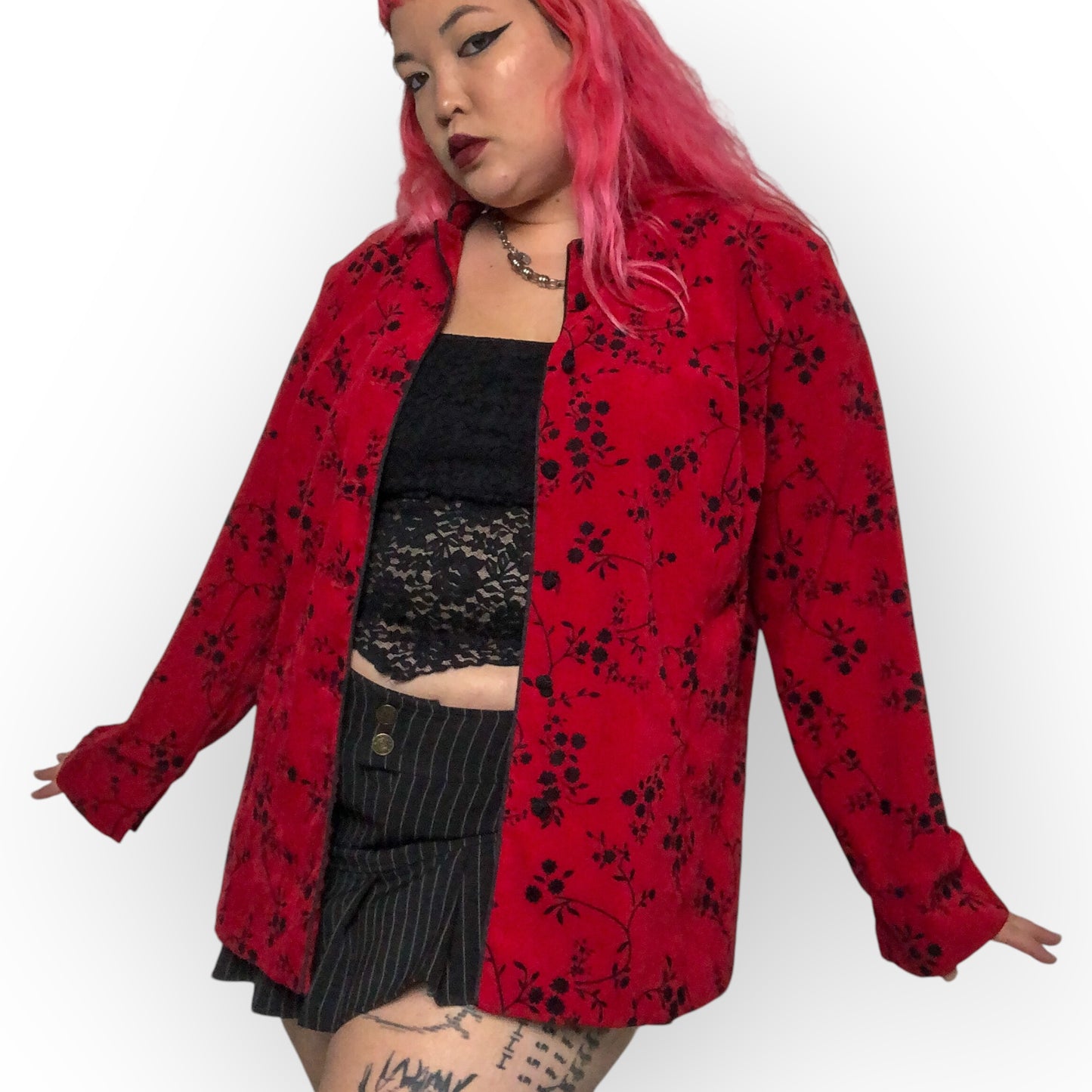 Y2K Elementz Red Floral Print Blazer (2X)